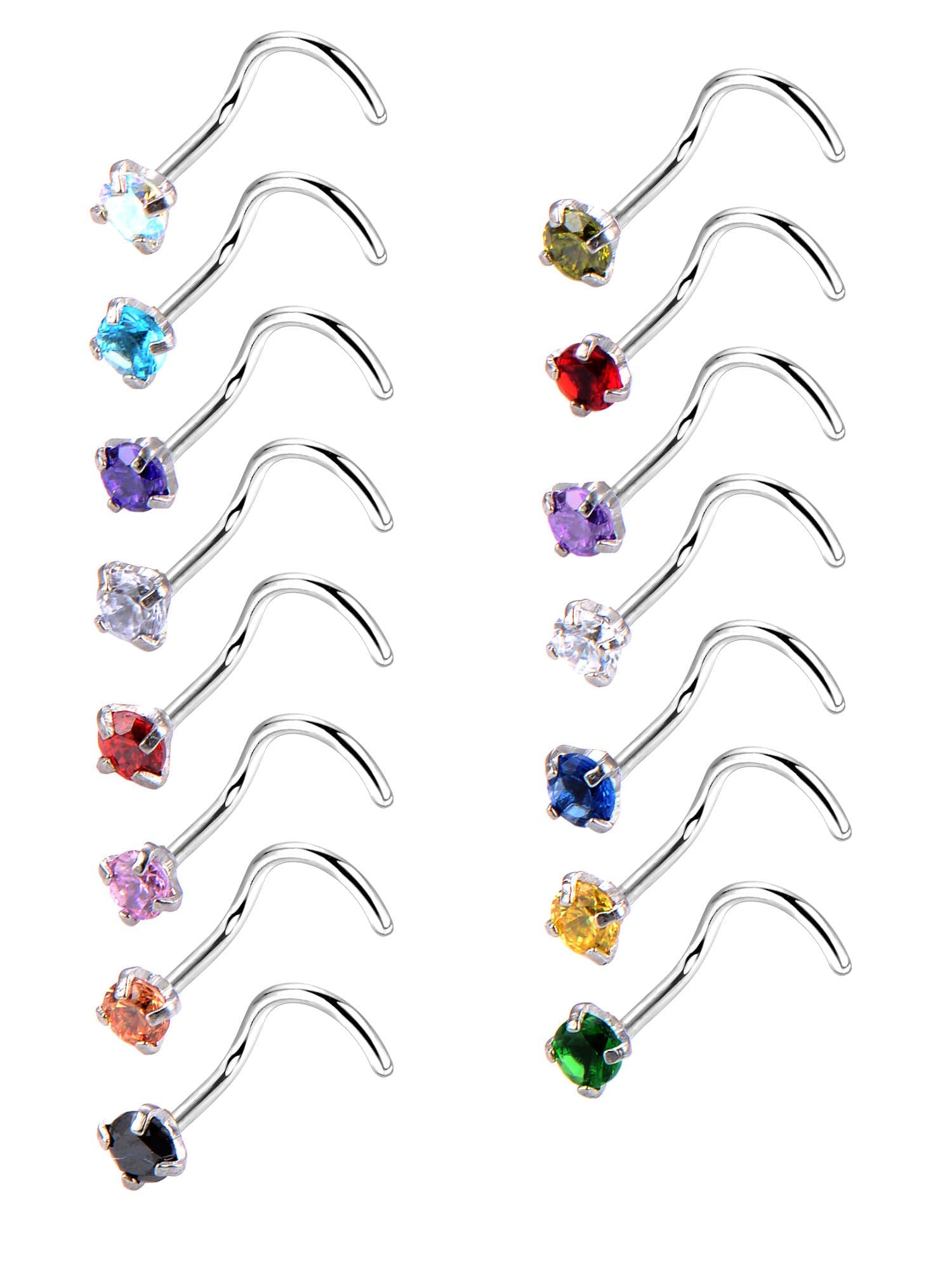 Mudder Anneaux de Nez Courbés en Acier Inoxydable Oxyde de Zirconium pour Corps, 15 Pièces, 15 Couleurs