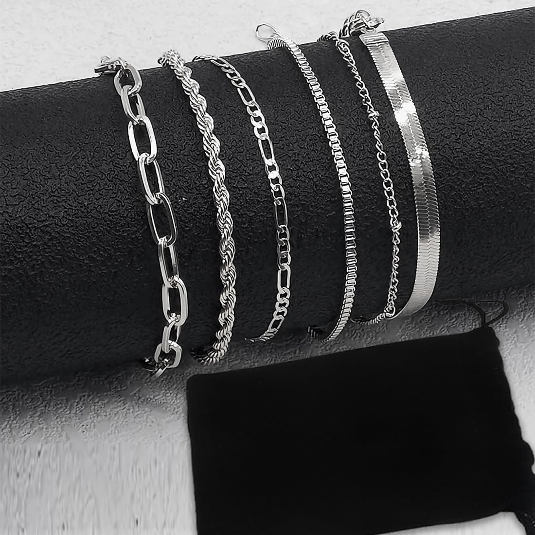 XYTAHDM 6Pcs Chaîne Bracelets Acier Inoxydable Cubique Zircone Femme.fx
XYTAHDM 6Pcs Chaîne Serpent Empilables Réglable