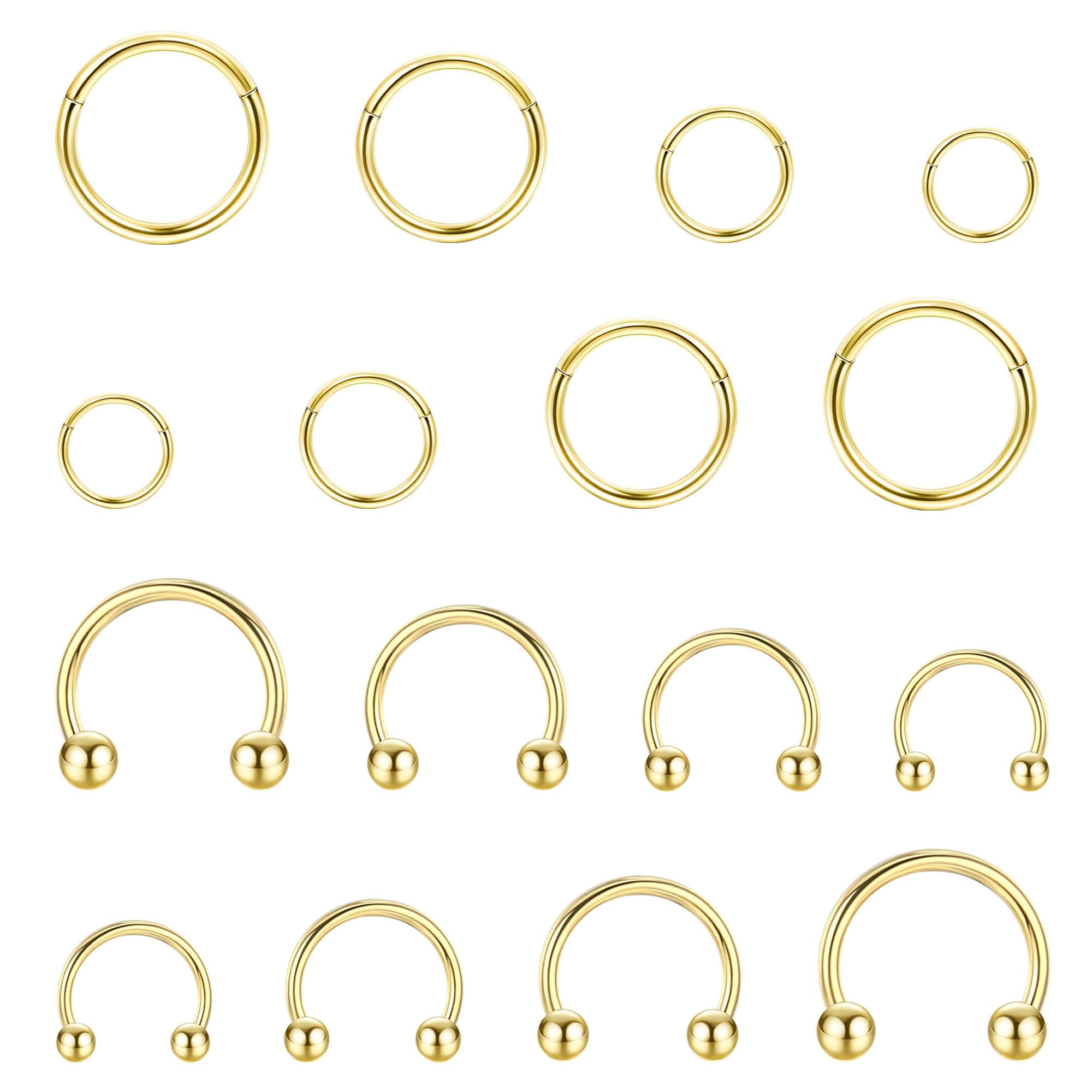 JeweBella Piercings 16 Pièces Nez Anneaux Acier Chirurgical Segment Fer à Cheval 6-12mm  
JeweBella Piercings Anneaux Ne