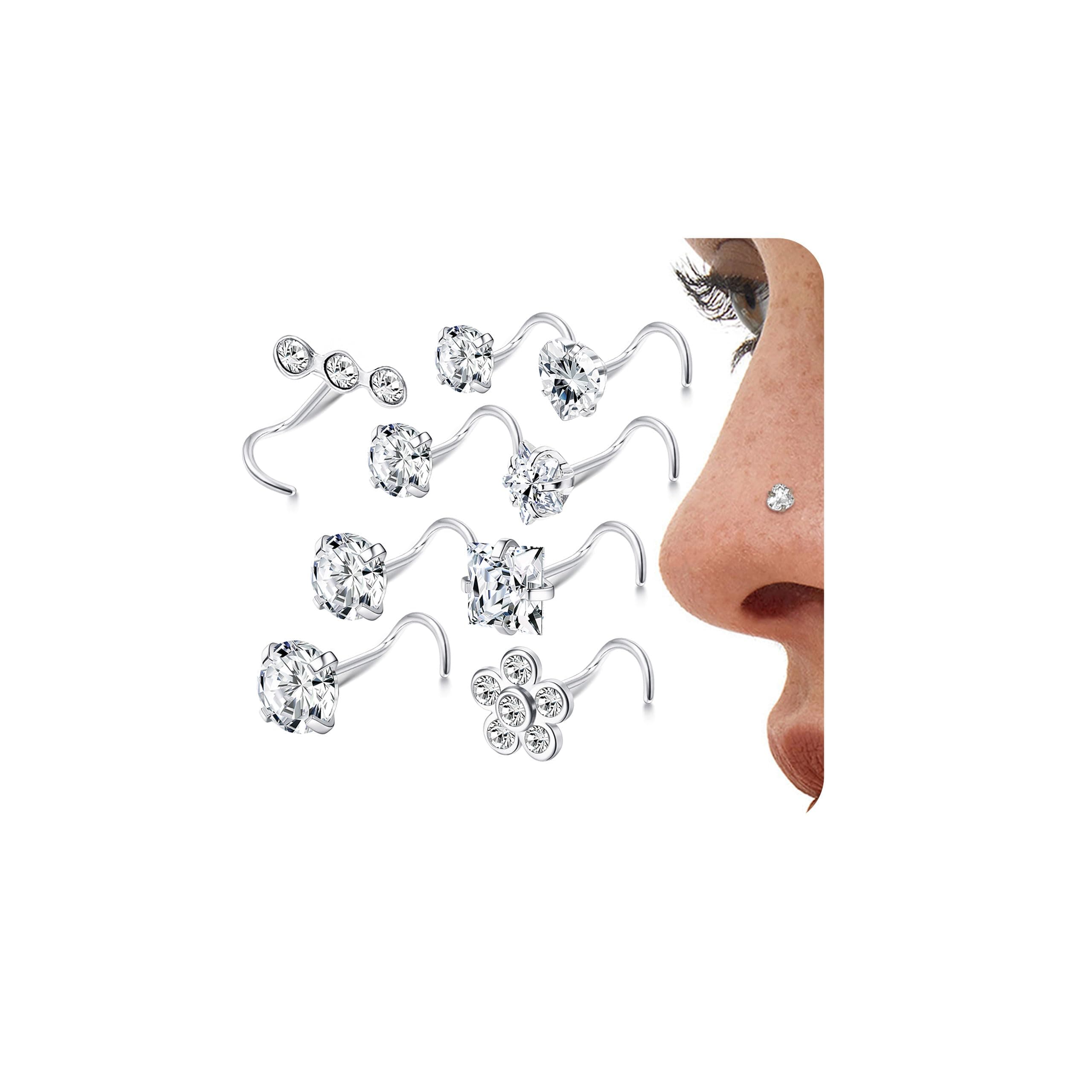 LOLIAS Lot 9 Bouchons Piercing Nez Argentés et Dorés pour Piercing Narine Hommes Femmes | Acier Chirurgical 316L | Ensem