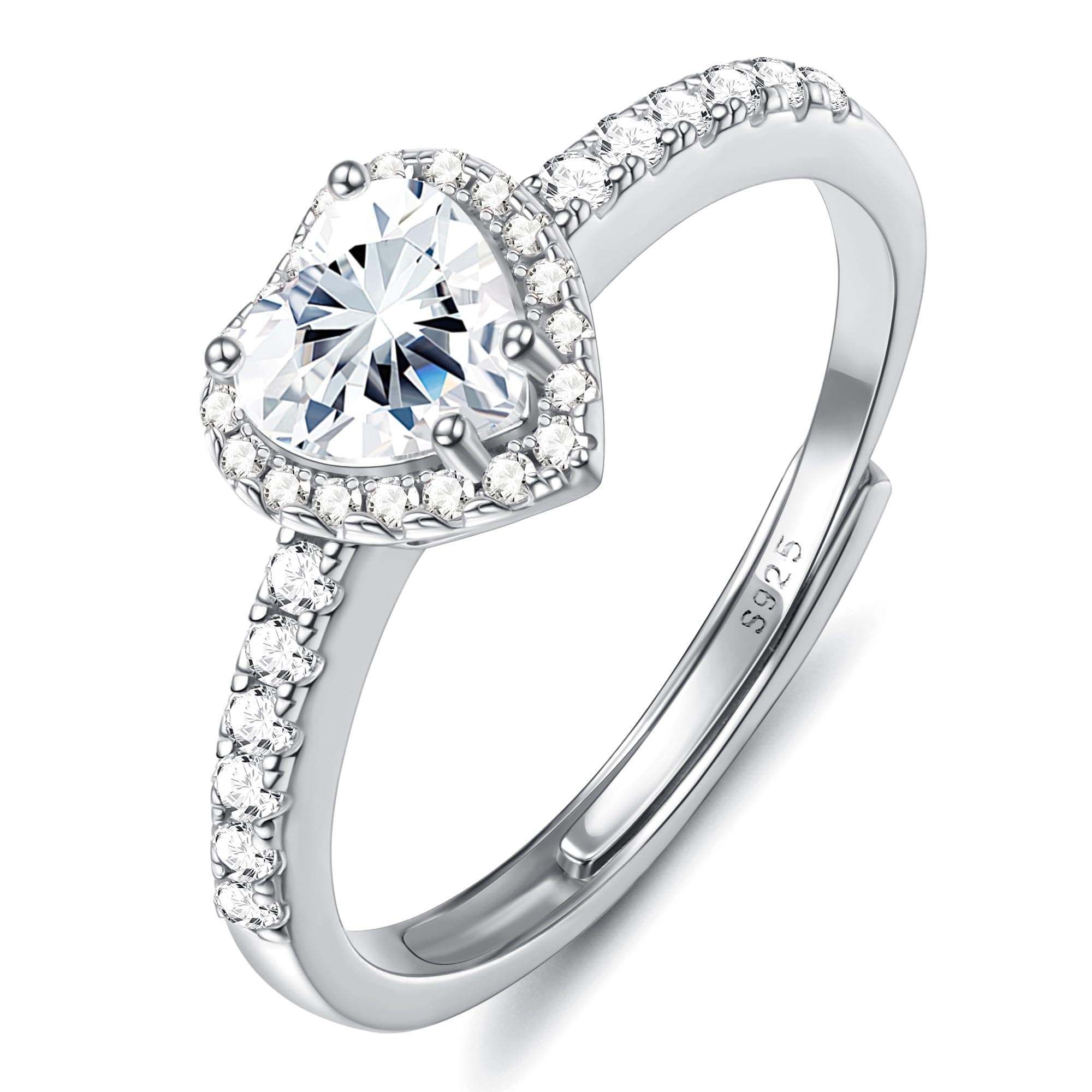 Bague Femme Or Argent 925 Reglable Coeur Zircone Cubique Boîte Bijoux
