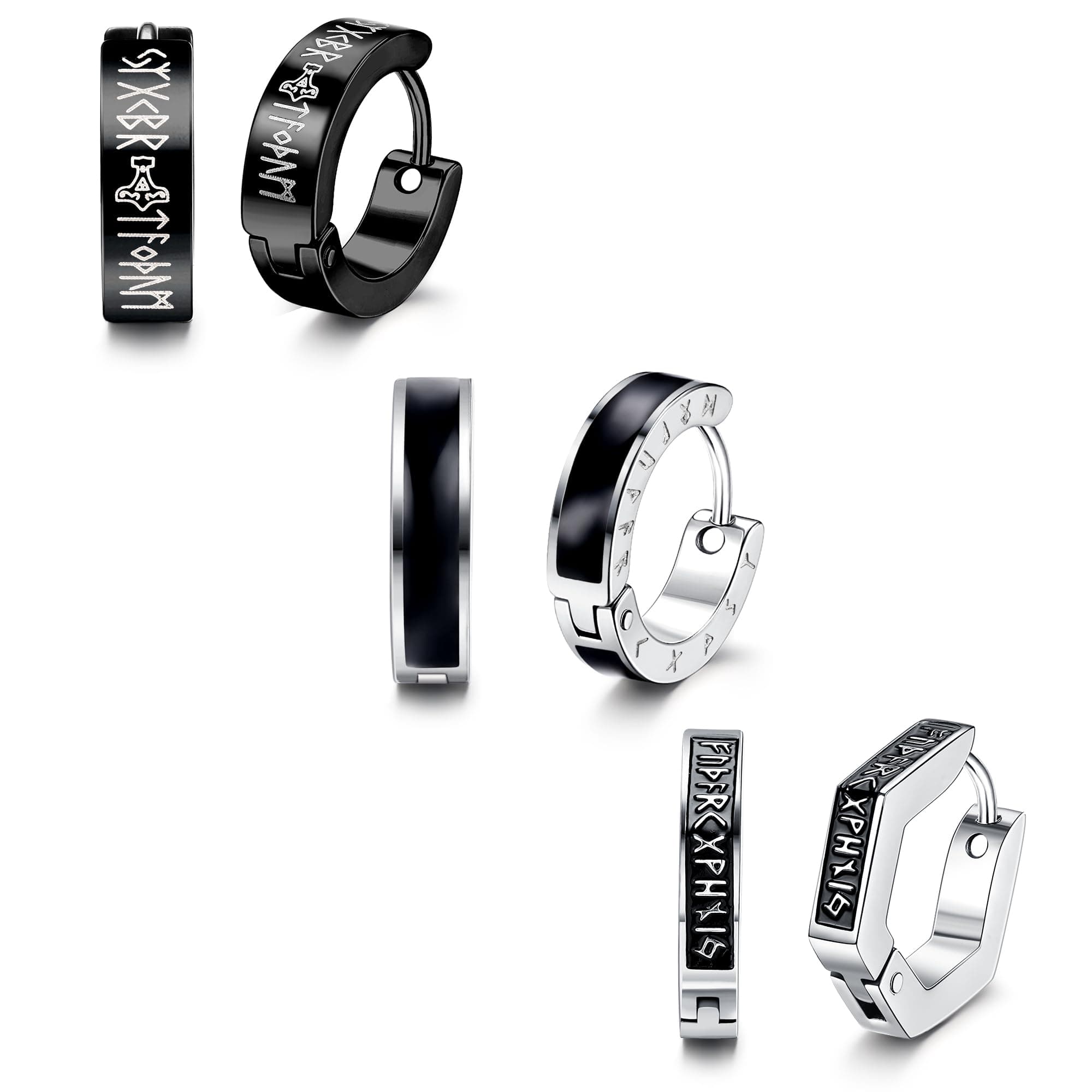 Adramata Boucles d'Oreilles Hommes Acier Inoxydable, Viking Runes Noir, Diamètre Intérieur 9mm Recycled Claim Standard 1