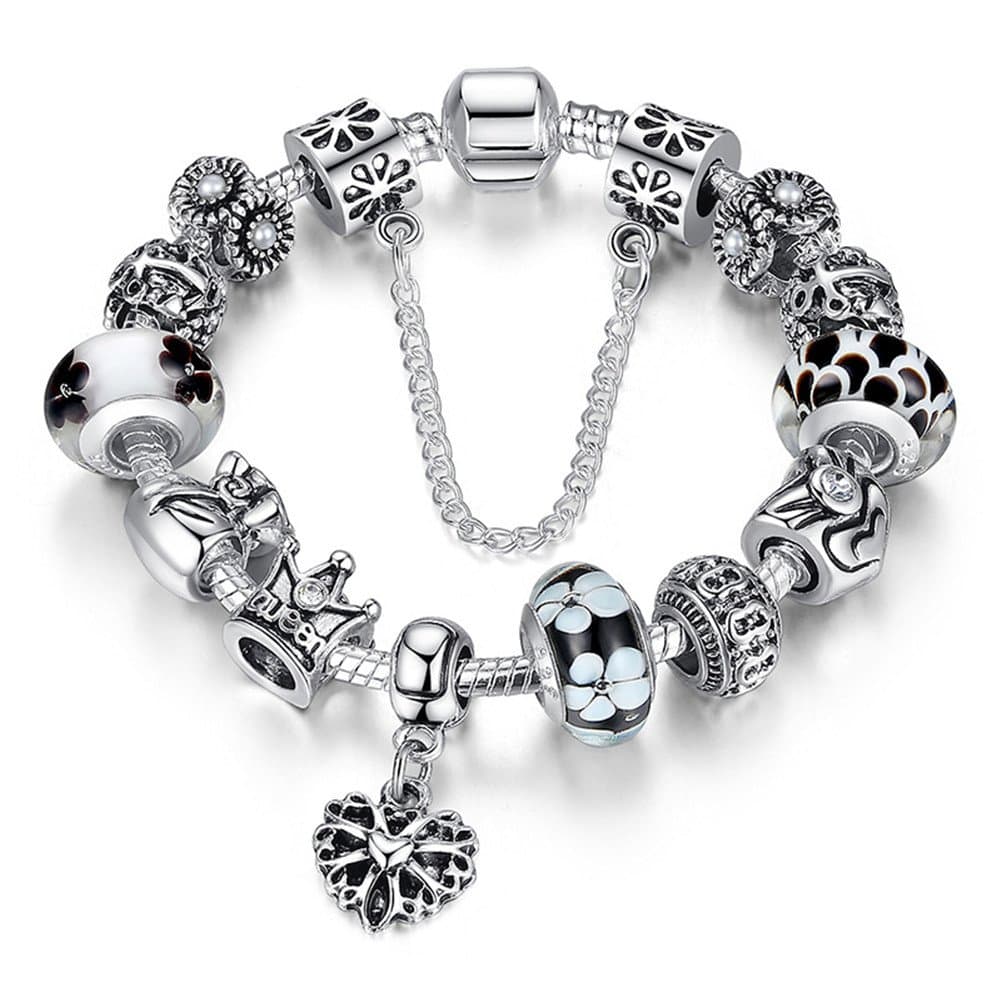 ATE A TE® Bijou de bracelet « Fleur » en verre avec chaîne de sécurité, 18 cm/20 cm - Accessoire de mode pour femme - Él