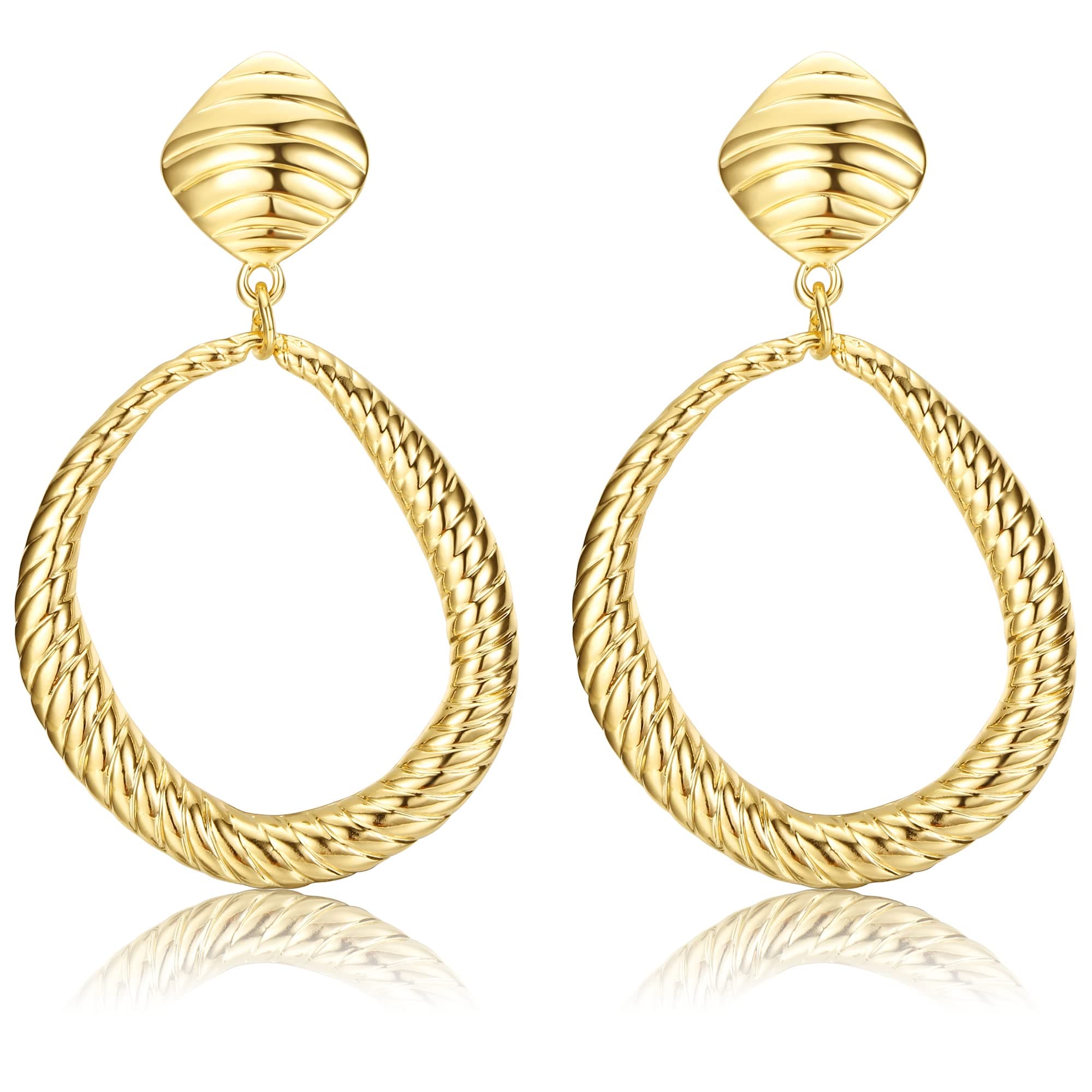 Boucles d'Oreilles Femme Or Grandes Pendantes Martelées Geométriques