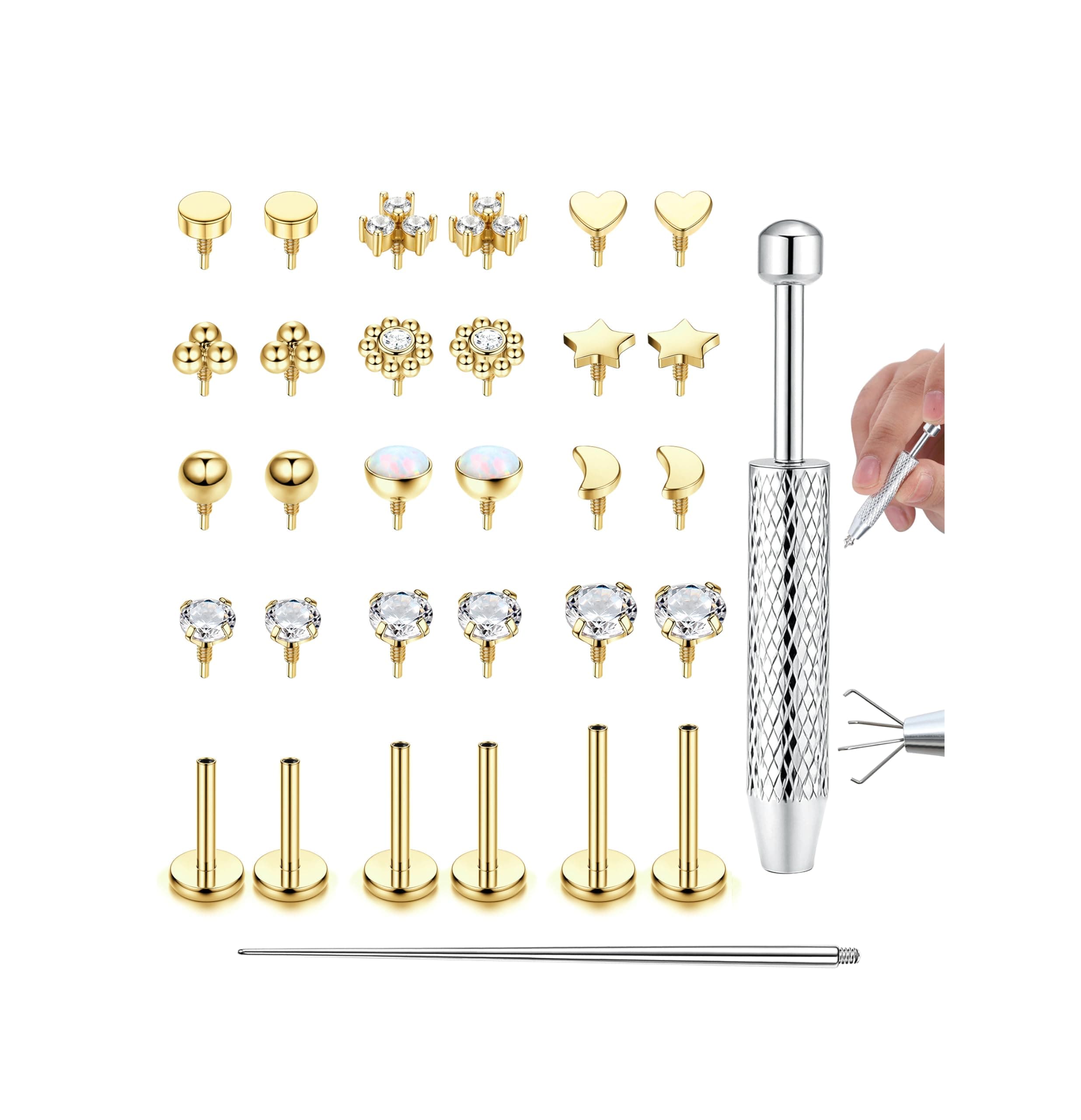 Adramata Piercing Tragus Hypoallergénique 16G/18G en Or/Argent 6/8/10mm Labret à Filetage Interne pour Lèvre et Cartilag
