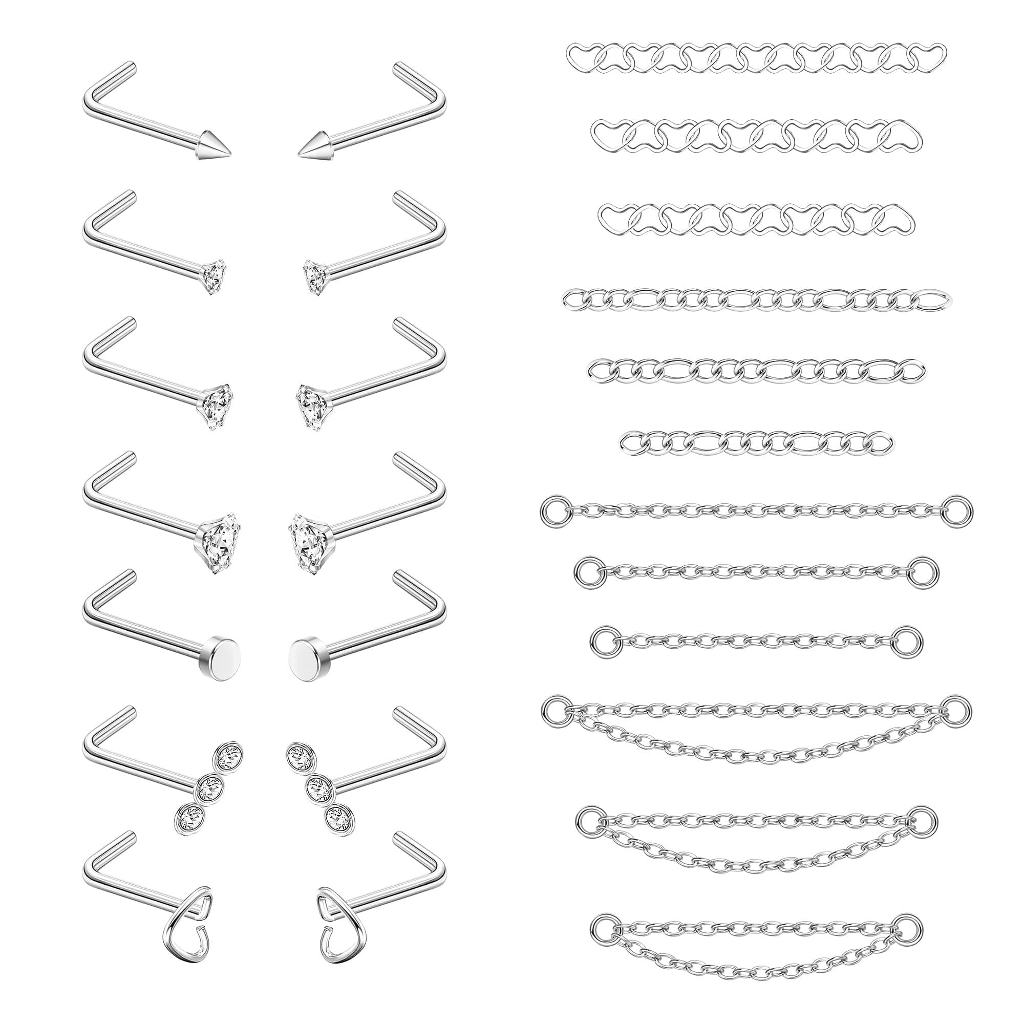 Adramata Piercing Nez en Acier Chirurgical pour Double Piercing de Nez Femmes et Hommes Recycled Standard 100 Pierre Cro