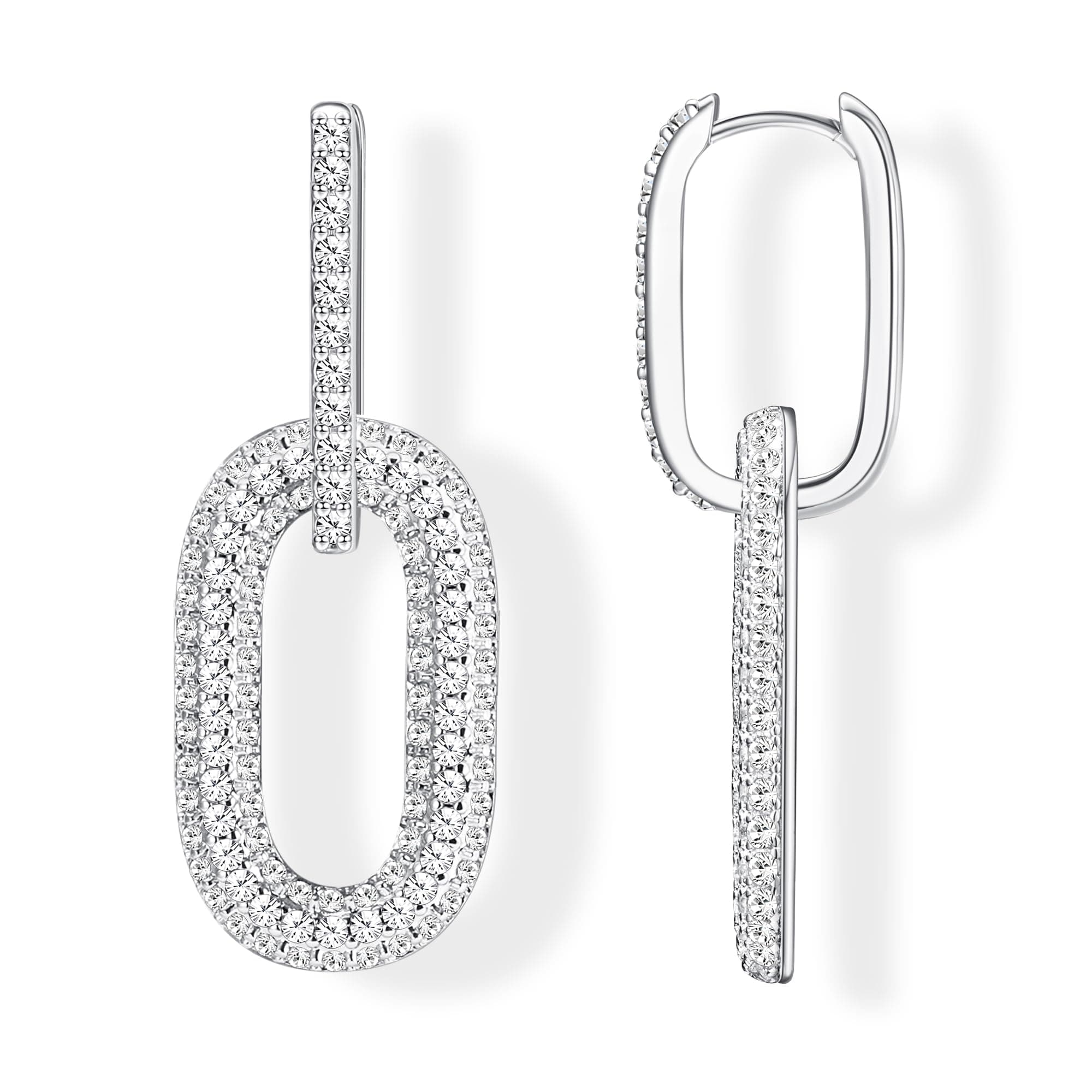 Milacolato Boucles d'Oreilles Convertibles Argentées avec Pavé de Zircon pour Femme Créoles Géométriques Plaquées Or 14