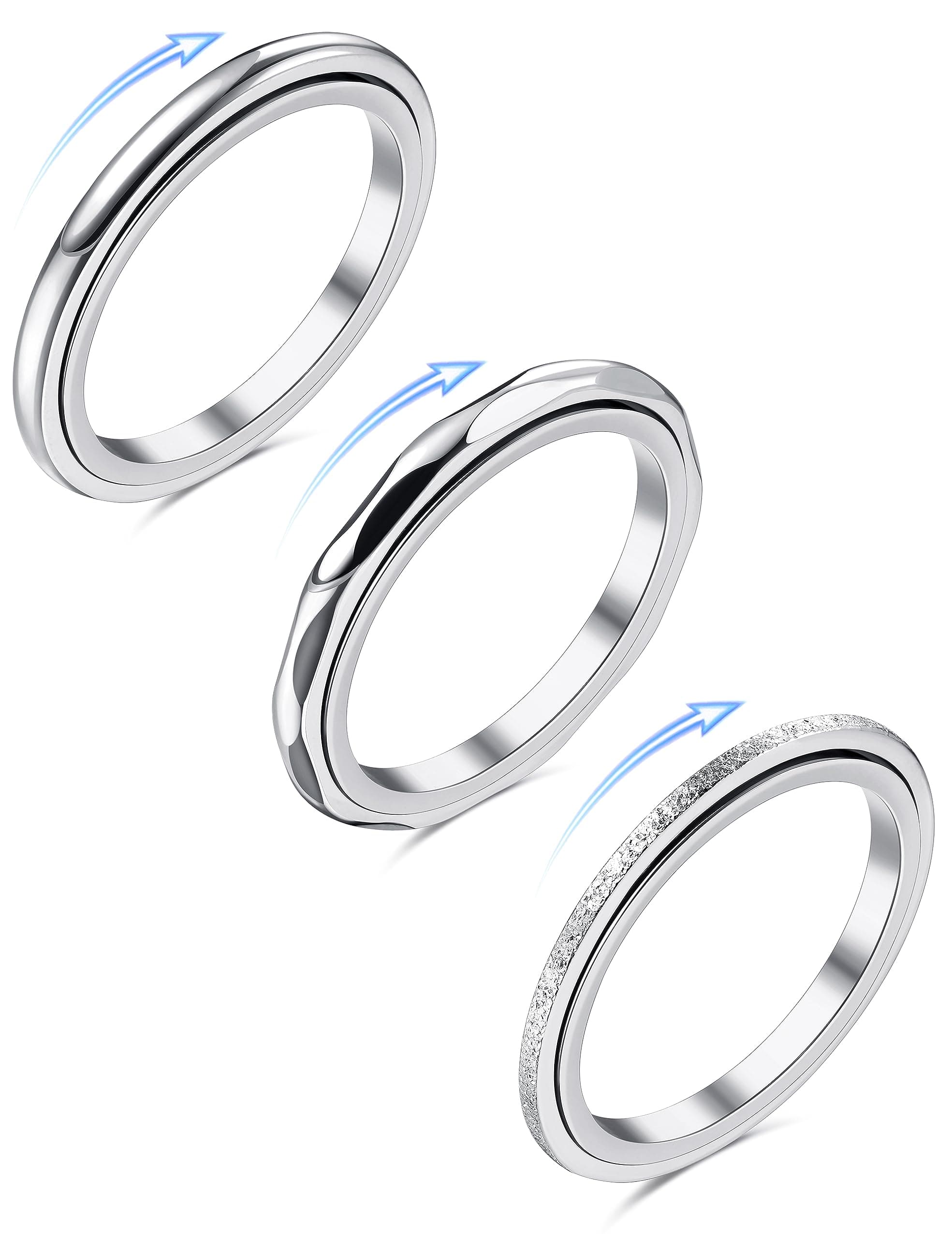 Adramata Anti Stress 3 Pces Bague Femme Acier Inoxydable pour Homme 316L Bague Spinner Recycled Claim Standard 100