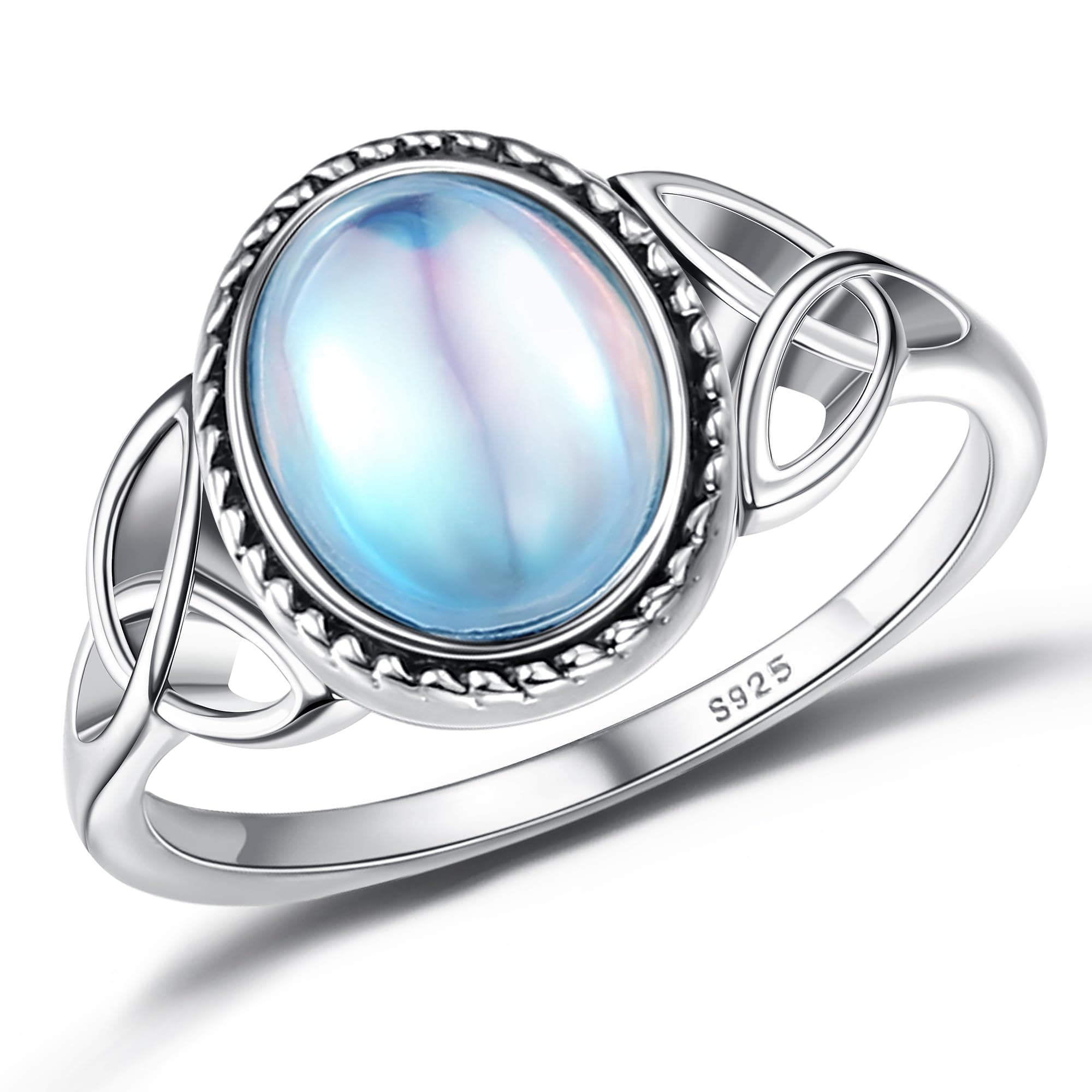 Adramata Argent Sterling 925 Bague Femme Pierre de Lune Solitaire Ovale
