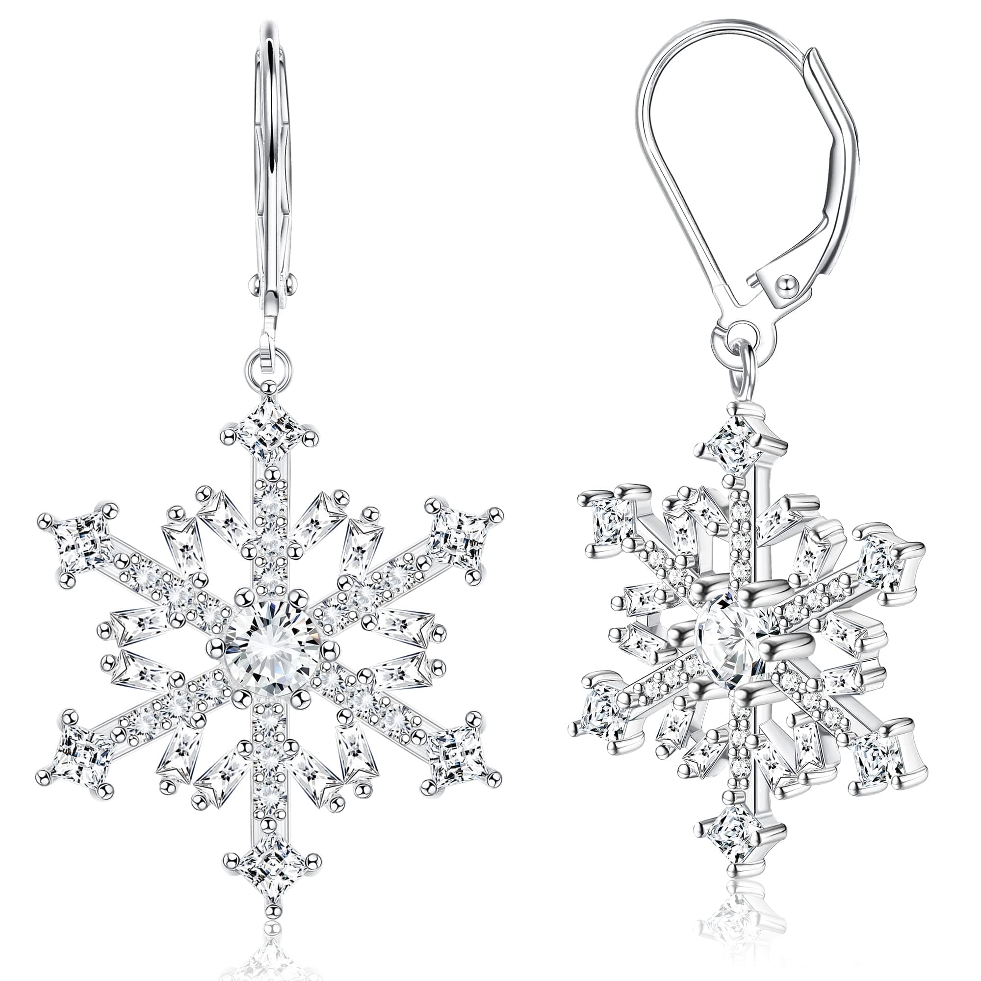 Adramata Boucles d'oreilles de Noël pour Femme en Argent Sterling 925 avec Flocons de Neige CZ | Cadeau Eco-friendly pou