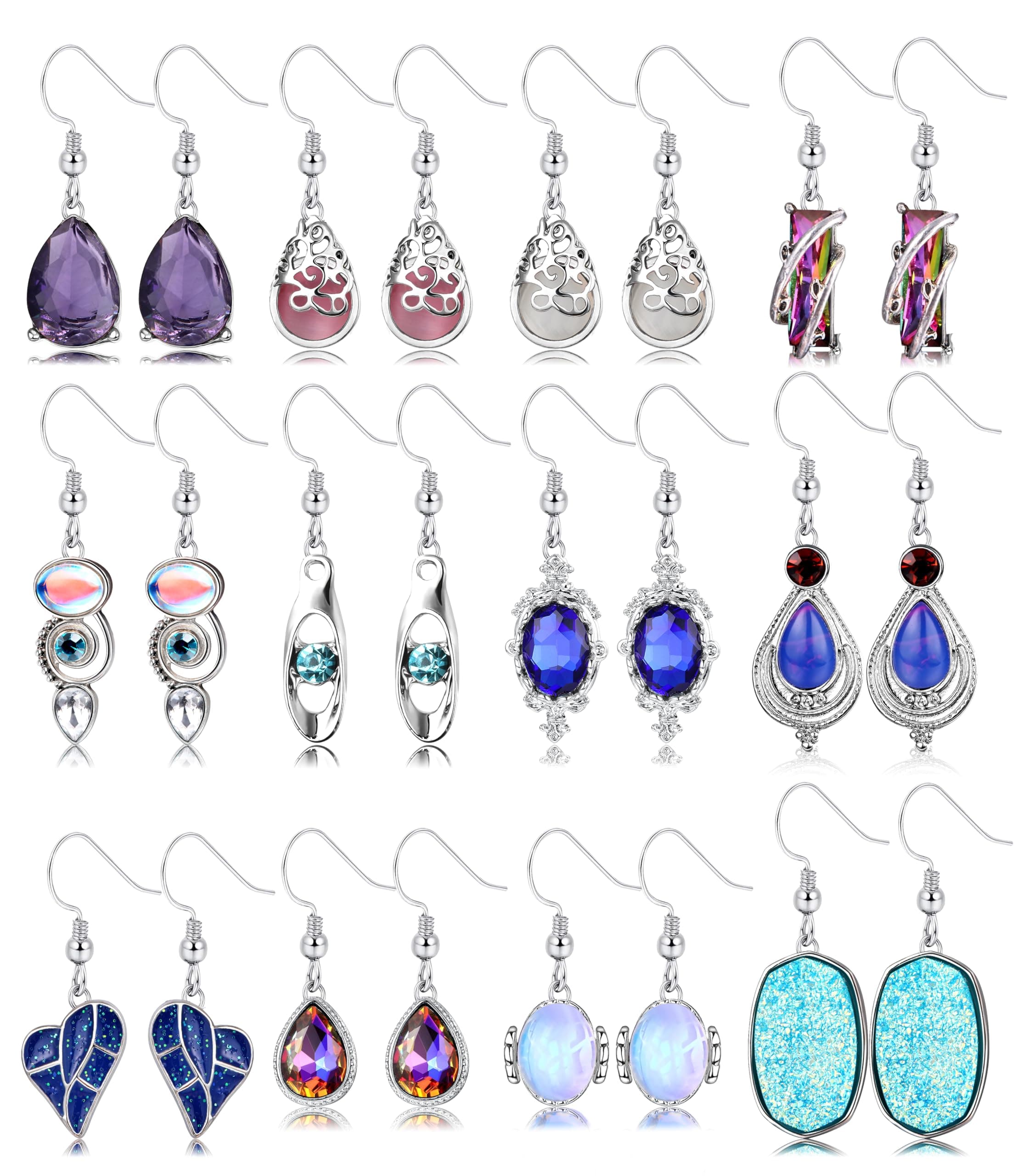 Adramata 12 Paires Boucles d'Oreilles Femme Mode Vintage Acier Inoxydable Pierre de Lune Fantaisie Boho CadeauZW