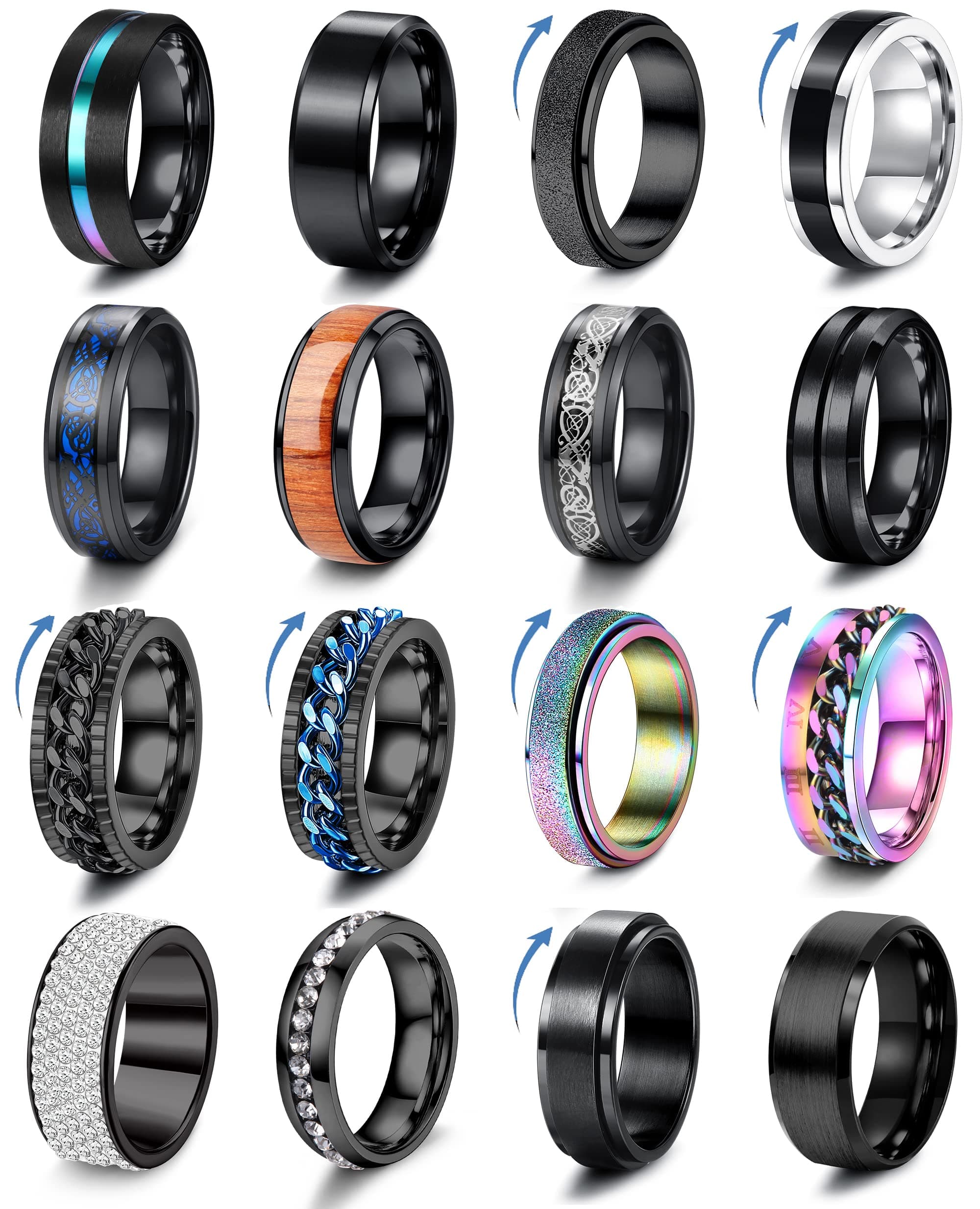 Adramata Bague Anti Stress en Acier Inoxydable pour Hommes Noir en Acier Inoxydable Bague Cool Spinner Été Hommes