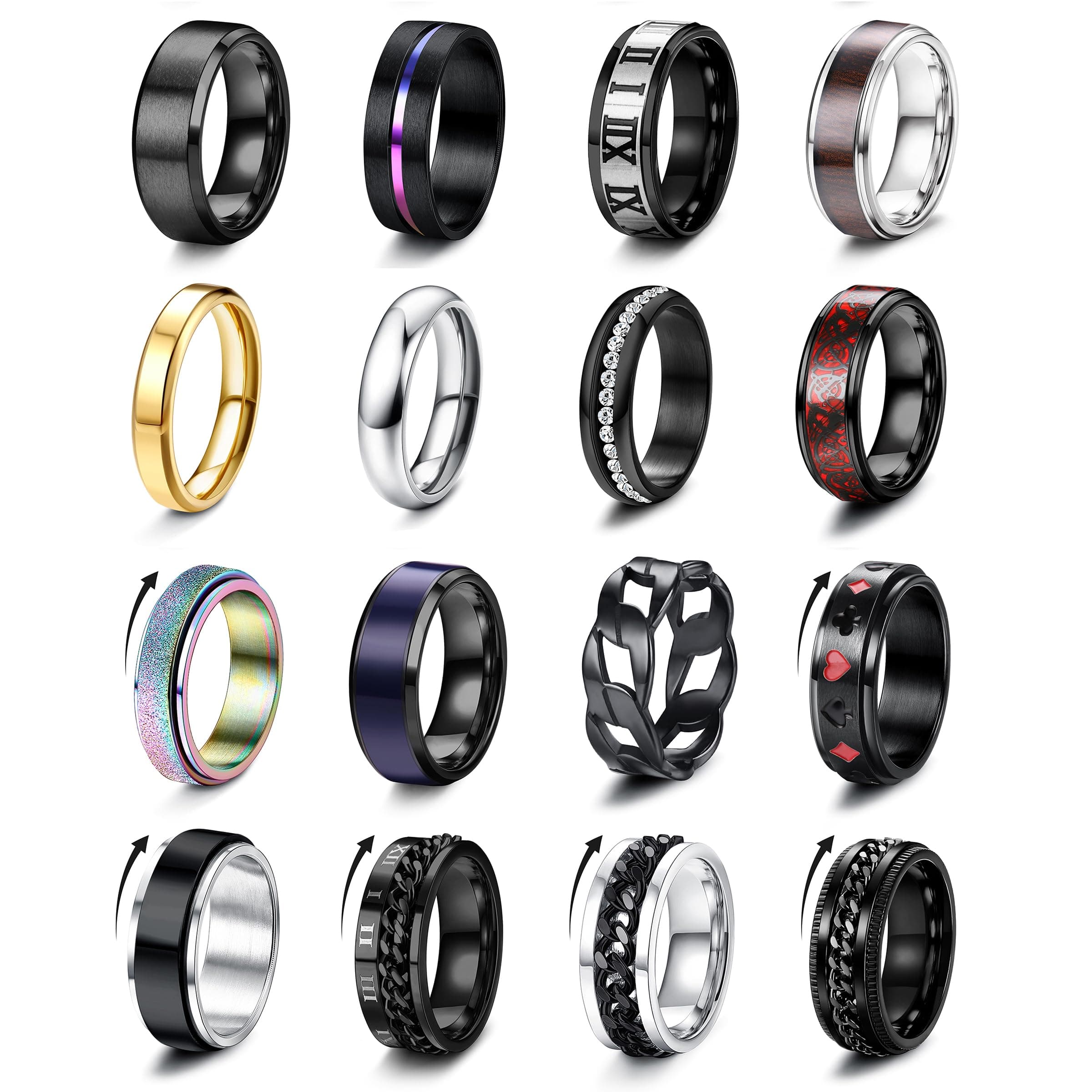 Adramata Bague en Acier Inoxydable pour Homme Noir Anti Stress Spinner Fidget Noir Acier Inoxydable Bague Homme Recycled