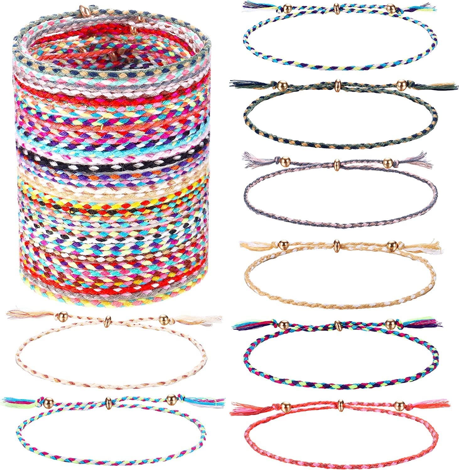 Adramata 35 Pcs Bracelets Tressés Enroulés pour Femme et Homme Colorés Été Plage Fête Bohèmes Recycled Standard 100