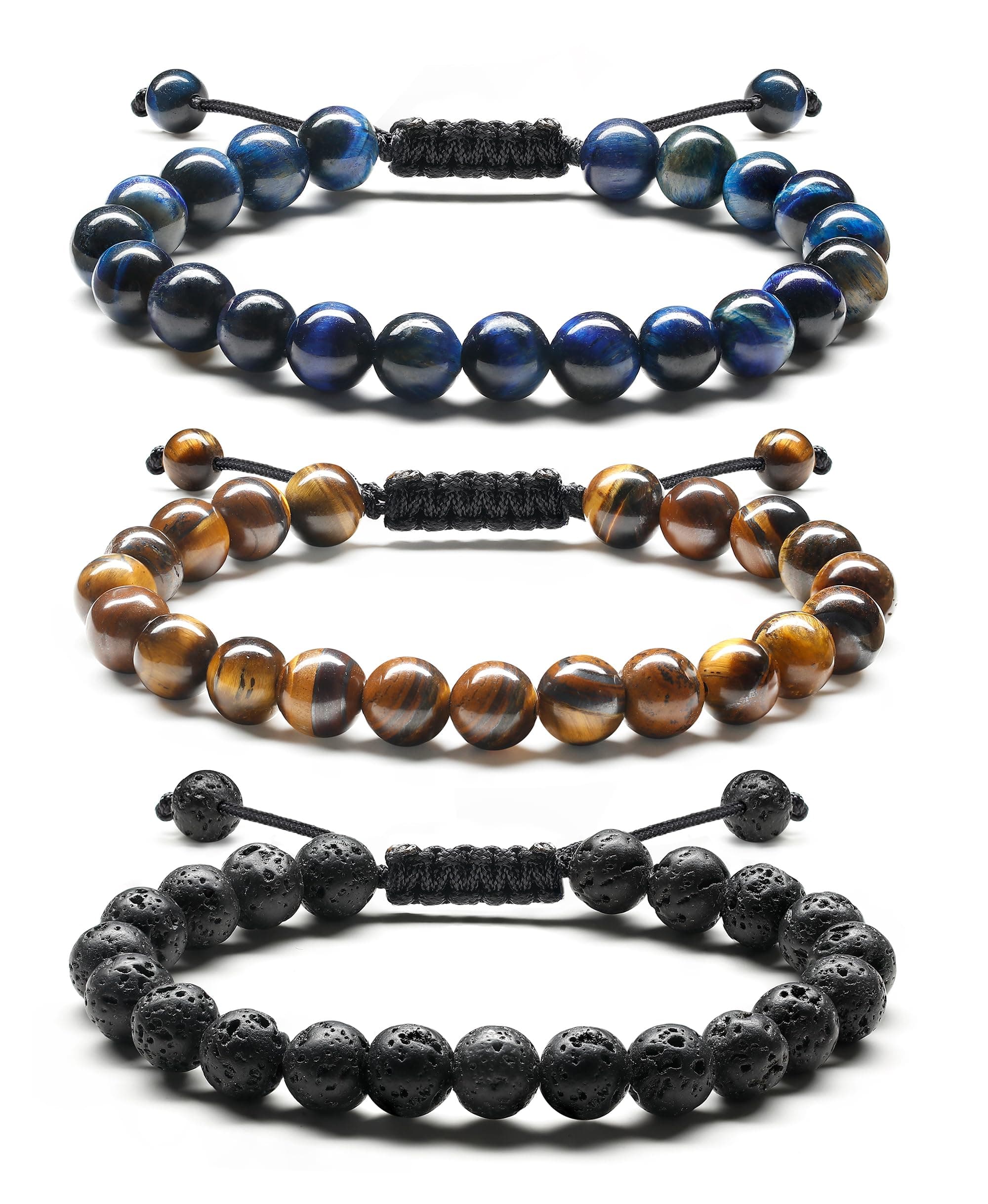 Bracelet Adramata Homme Pierre Naturelle 8mm Oeil de Tigre Reglable Bijoux Cadeau Recycled Standard 100