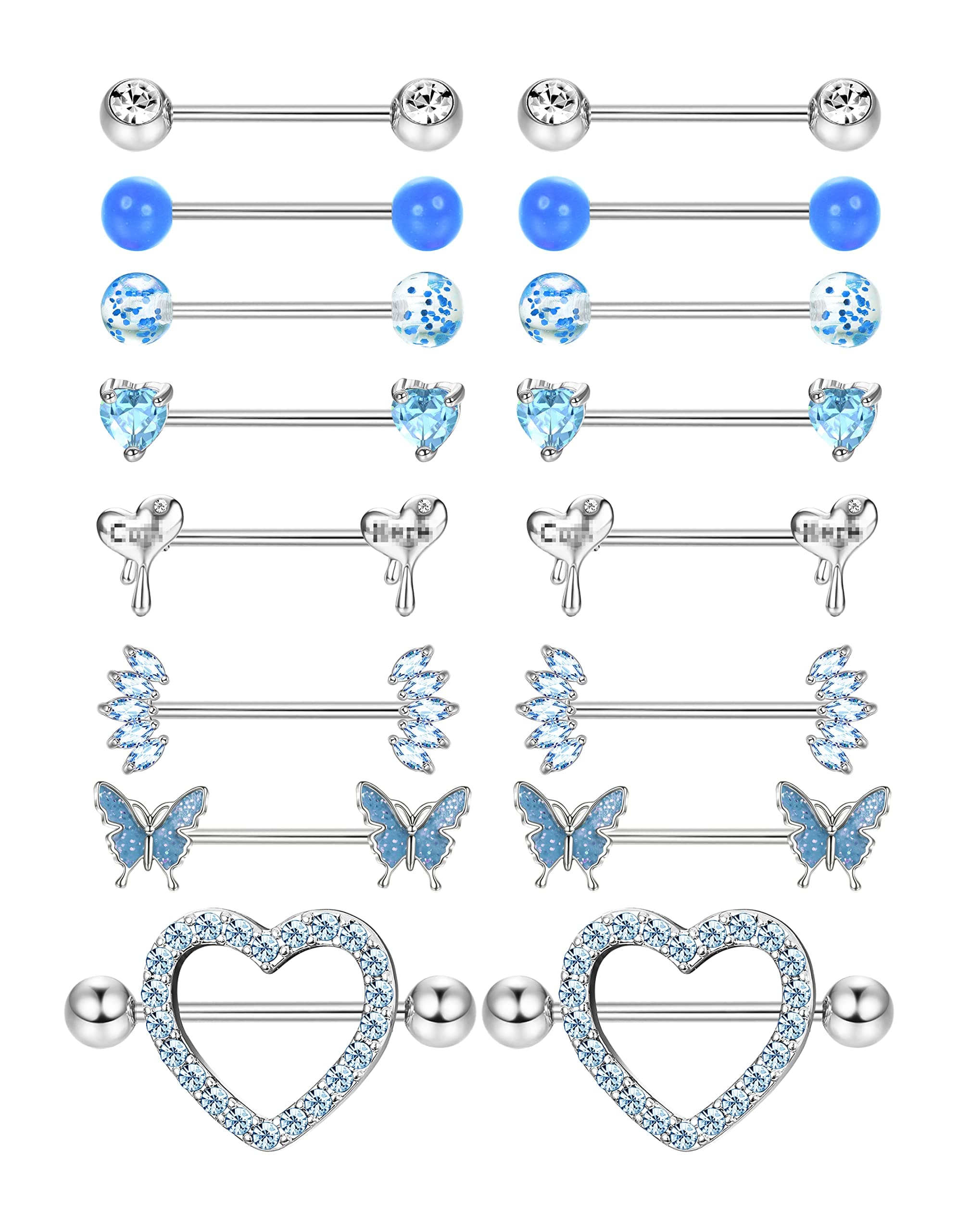Adramata 8 Paires de Piercing de Mamelon en Acier Chirurgical pour Femmes - Coeur Papillon - Recycled Claim - Standard 1