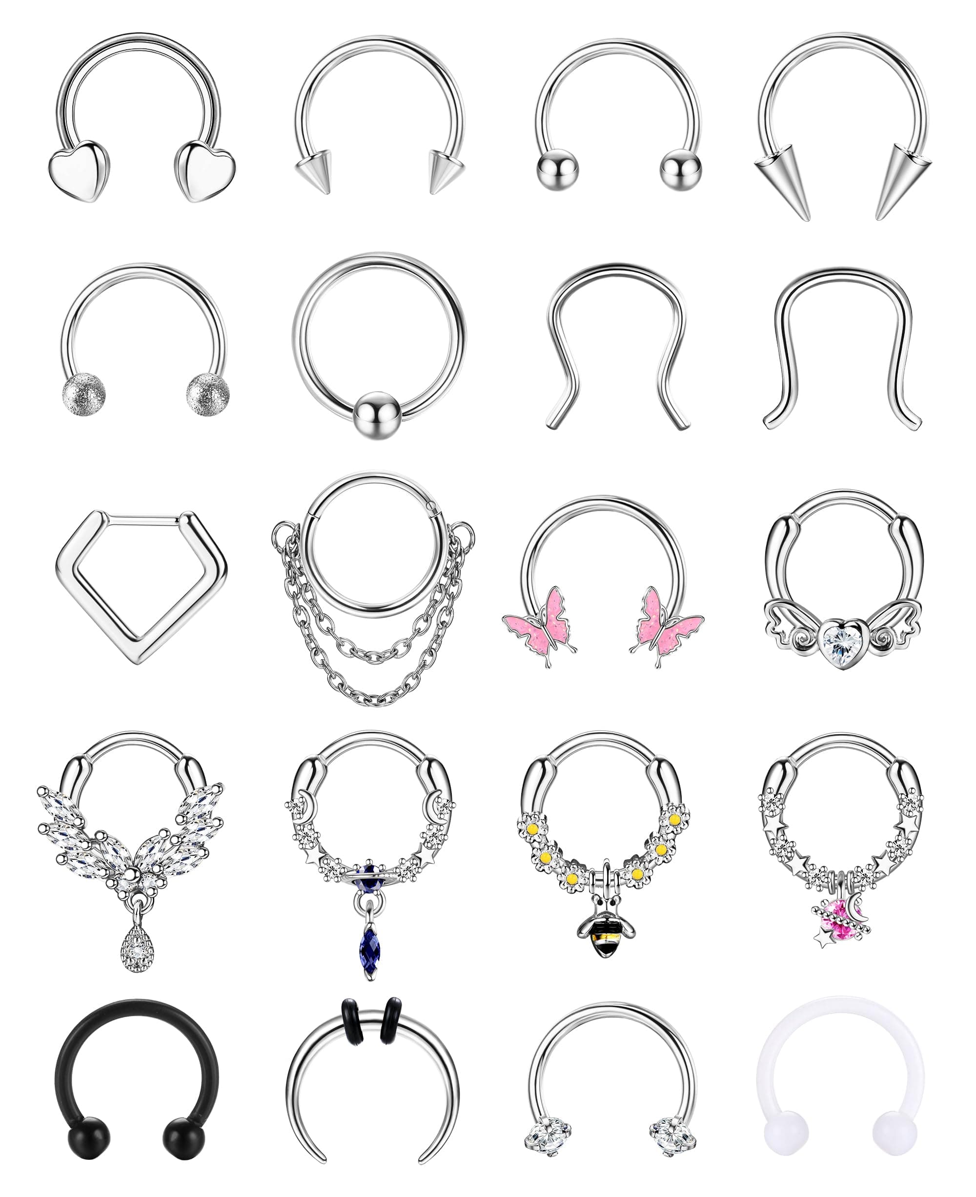 Adramata bijoux oreilles acier chirurgical septum nez CZ conch cartilage tragus helice 20 pièces 16G standard rekyclé 10