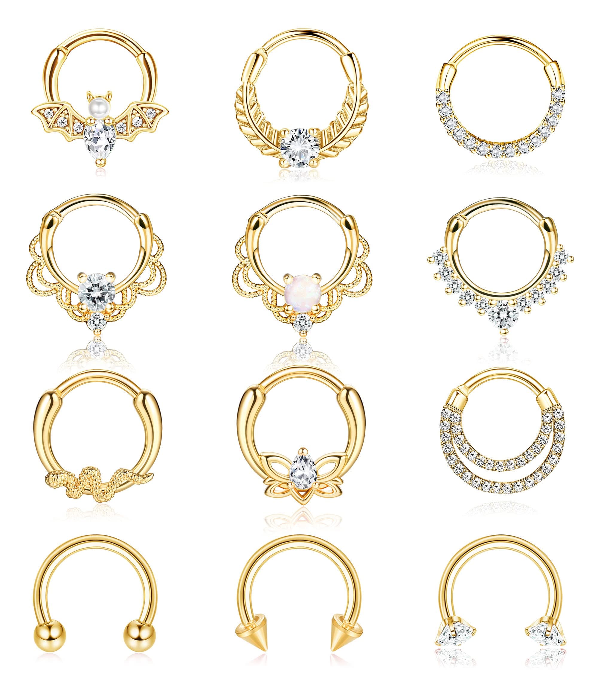 Adramata - Nez Anneaux Piercing pour Femmes | Aç smellurgical 12pcs 16G Tragus Conch Helix Septum Daith Boucles d'oreill