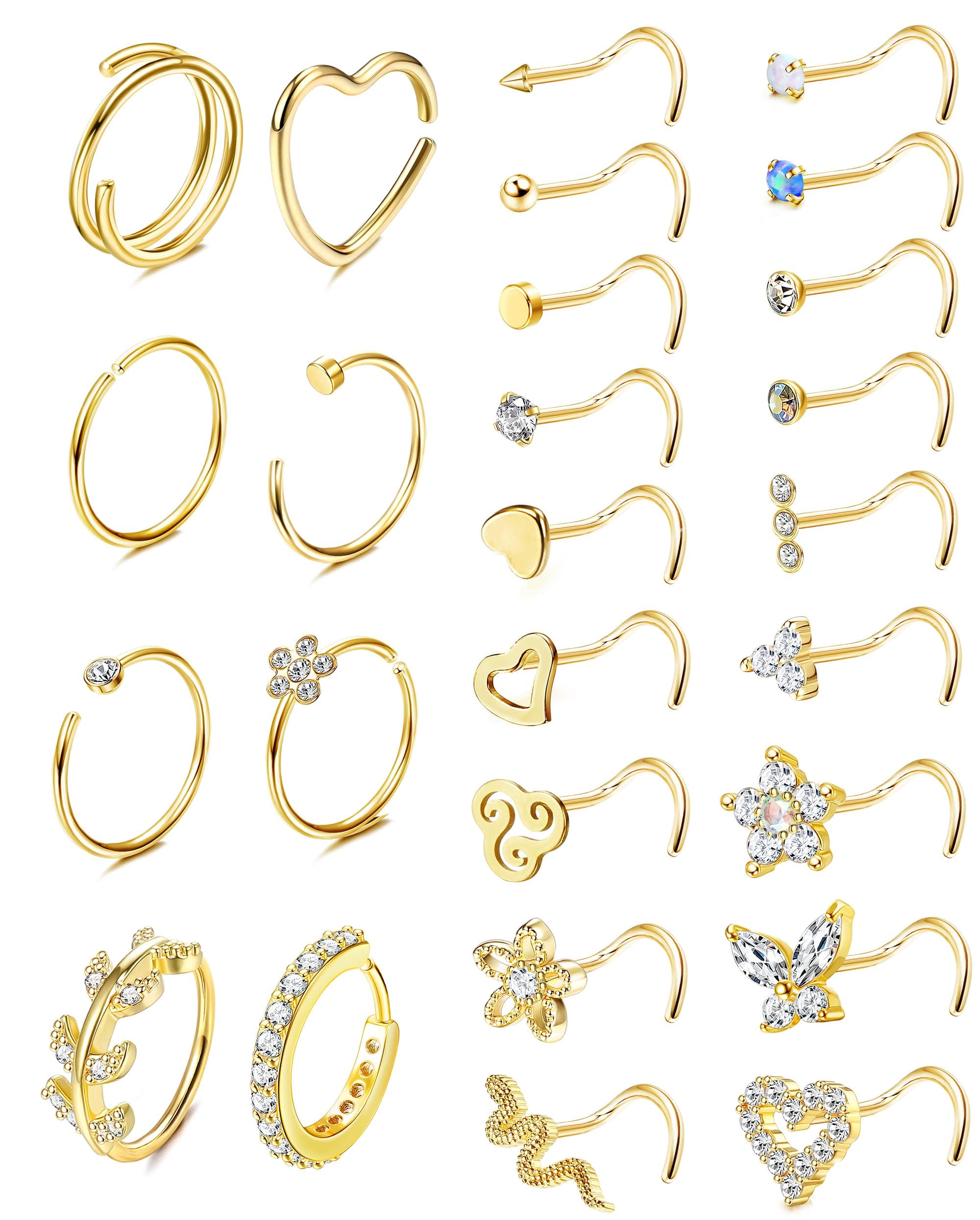 Adramata - Piercings pour Nez en Acier Chirurgical Brillant et en Or Argenté pour Femme et Homme | Recycled Claim | 26Pi