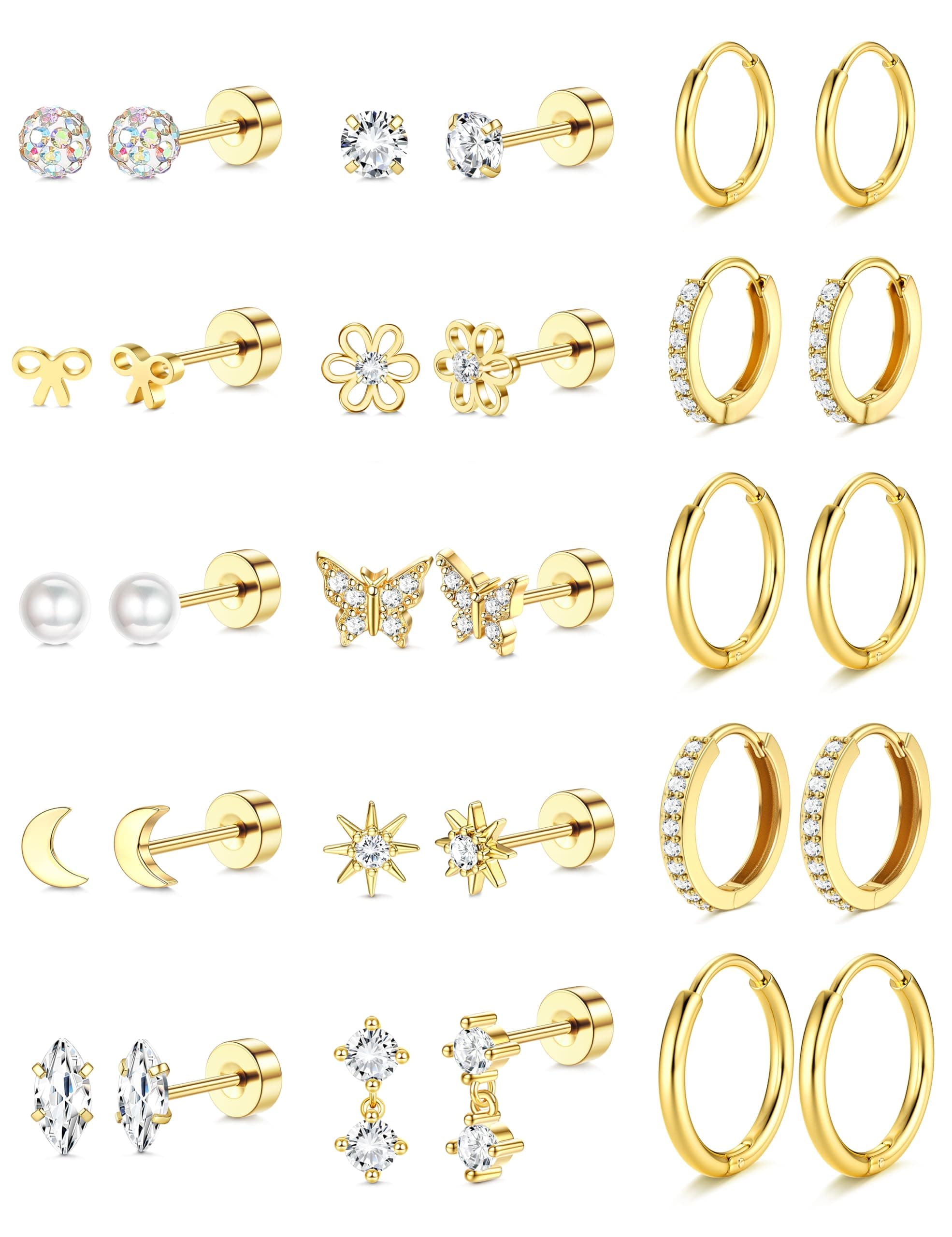 Adramata Piercings Acier Inoxydable Boucles d'Oreilles Femme Hypoallergéniques Perle Papillon Filles Creoles Helix Pierc