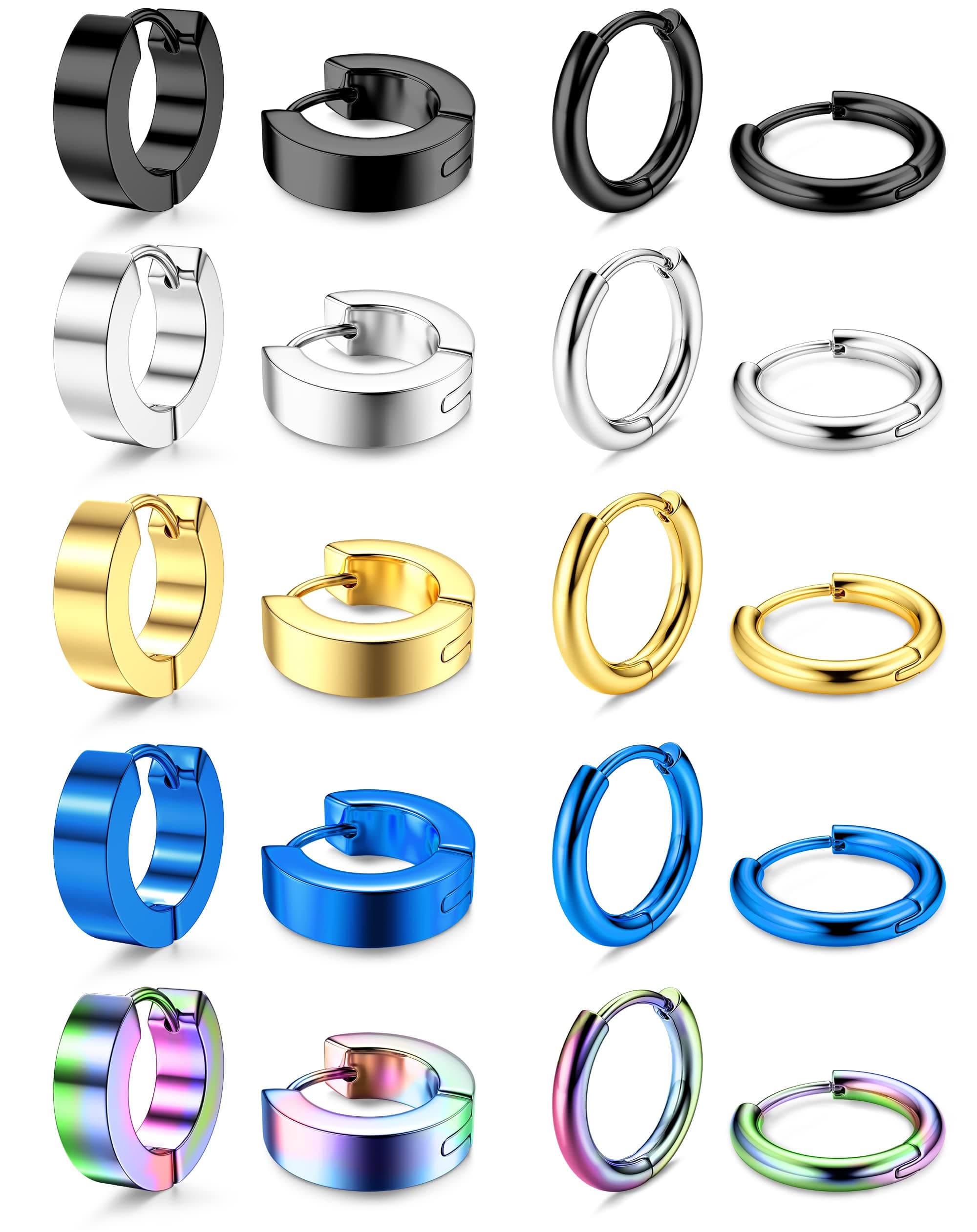 Adramata 10 Paires Boucles d'Oreilles Homme Créoles | Acier Inoxydable Coloré Or Noir Argent Piercing Helix Conque | Rec