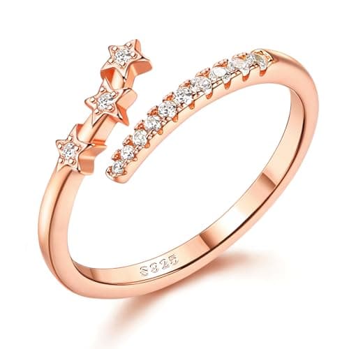 Bague Argent 925 Reglable Femme Étoile Empilables Cadeau Femme Recycled — Or Rose