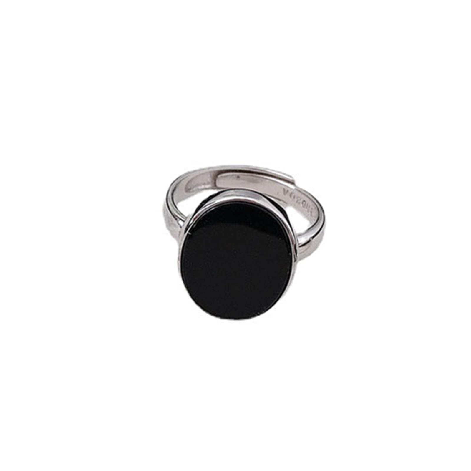 GleaMora S925 Argent Minimaliste Réglable Bague Personnalisée Femmes Ovale Noir Léger Luxe
