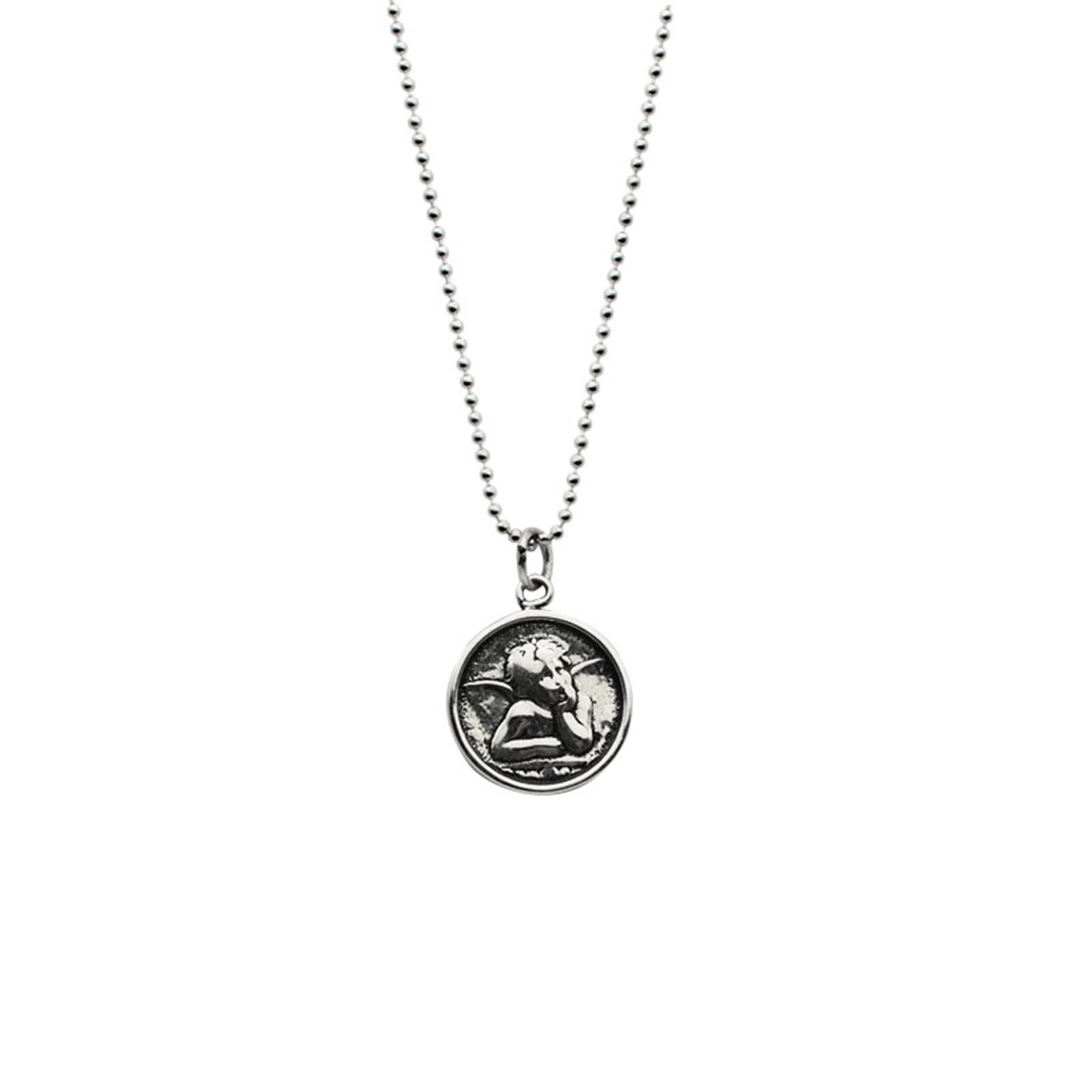 Skcess Collier Stylé pour Femme, Collier en Argent Ange de Forme Ronde pour Femme, Accessoire de Cadeau pour Femme