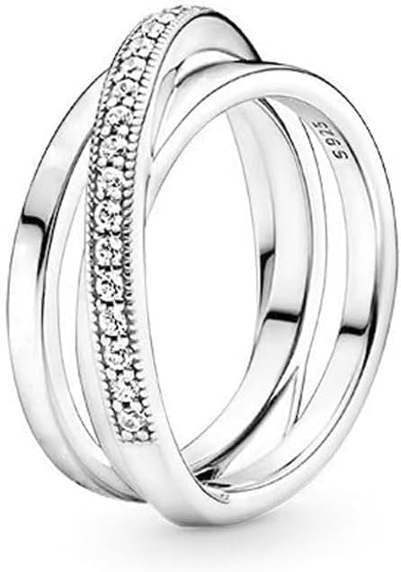 TOFBS Bagues à Trois Anneaux Imbriqués en Argent 925 avec Zircon Cubique - Cadeau de Mariage et Engagement pour Femme