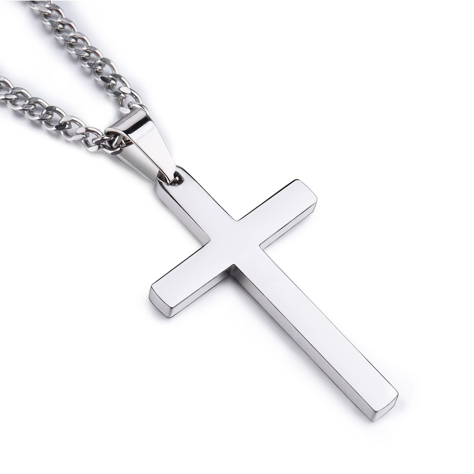 ITESSY Croix Bijou pour Hommes et Femmes, Chaîne en Acier Inoxydable 316L Croix Simple en Métal Simple-55+5CM, Accessoir