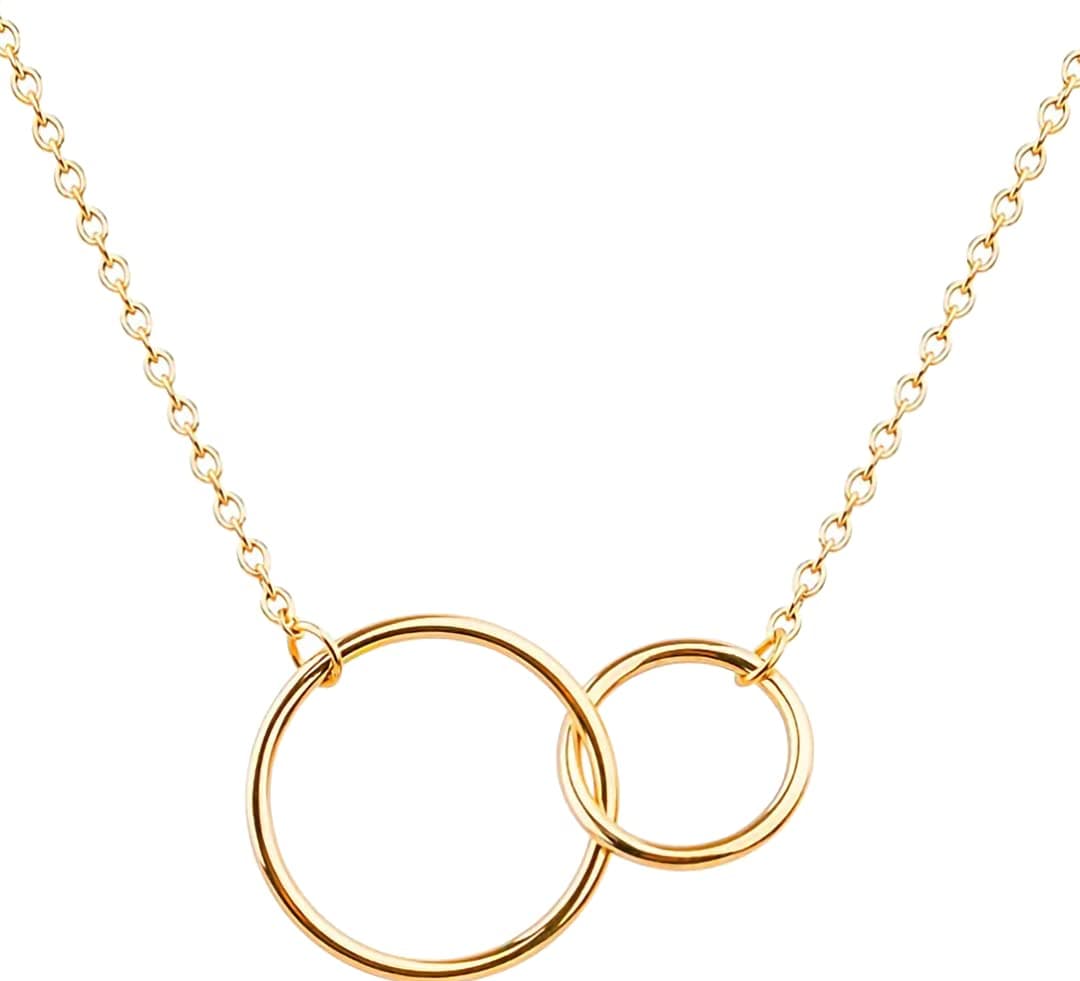 Titre SEO optimisé : Anneaux Entrelacés Plaqué Or ou Argent - Pendentif Deux Cercles Amour Amitié Bijoux Mode Femme Cade