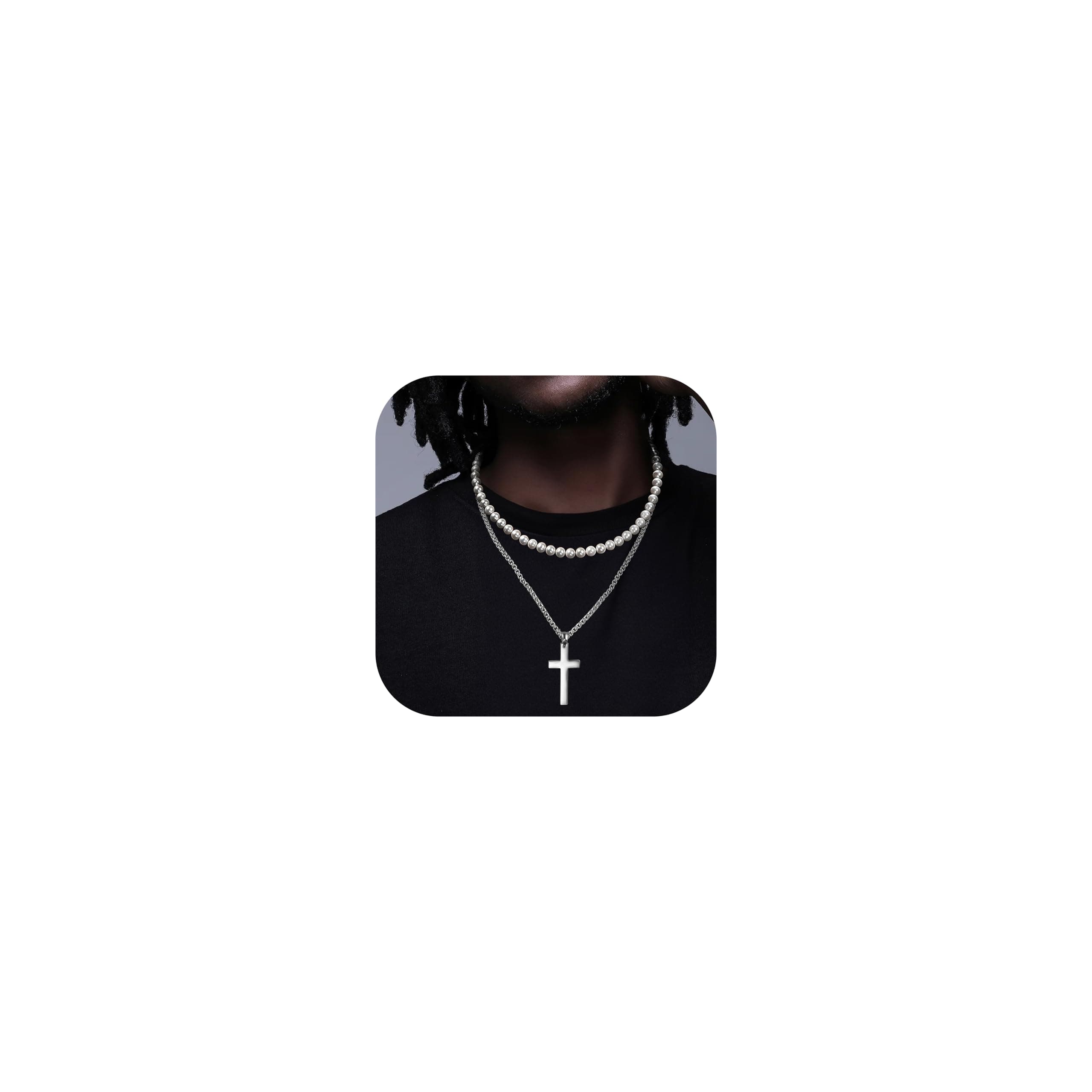 Adramata 2 Pcs Colliers en Acier Inoxydable pour Homme et Femme - Croix Viking, Lance et Perles Simulées - Chaîne Argent