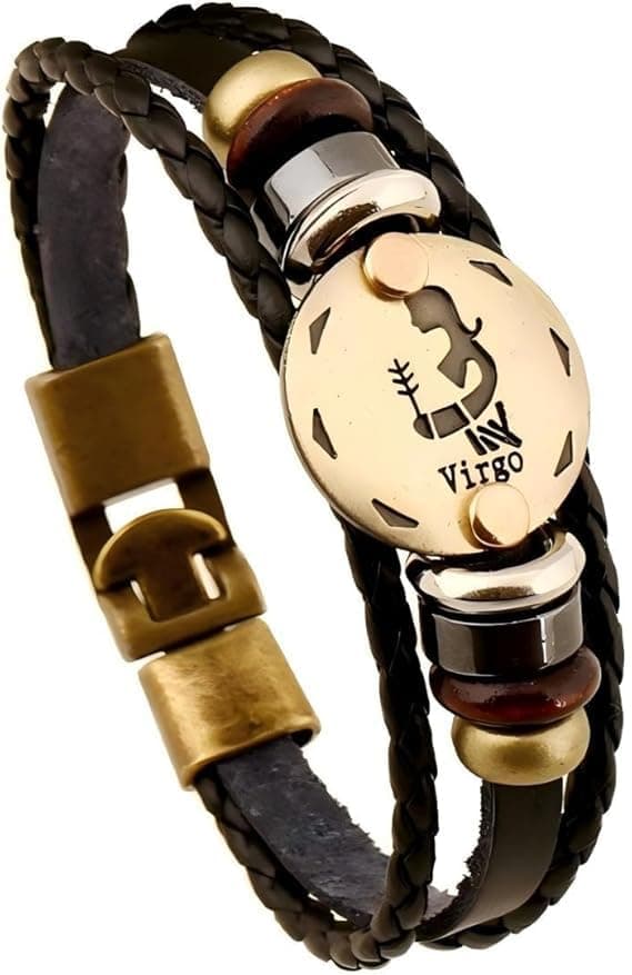 URBAN SPARKS 12 constellations bracelet en cuir tressé avec fermerture magnétique pour homme - Longueur 21 cm - Accessoi