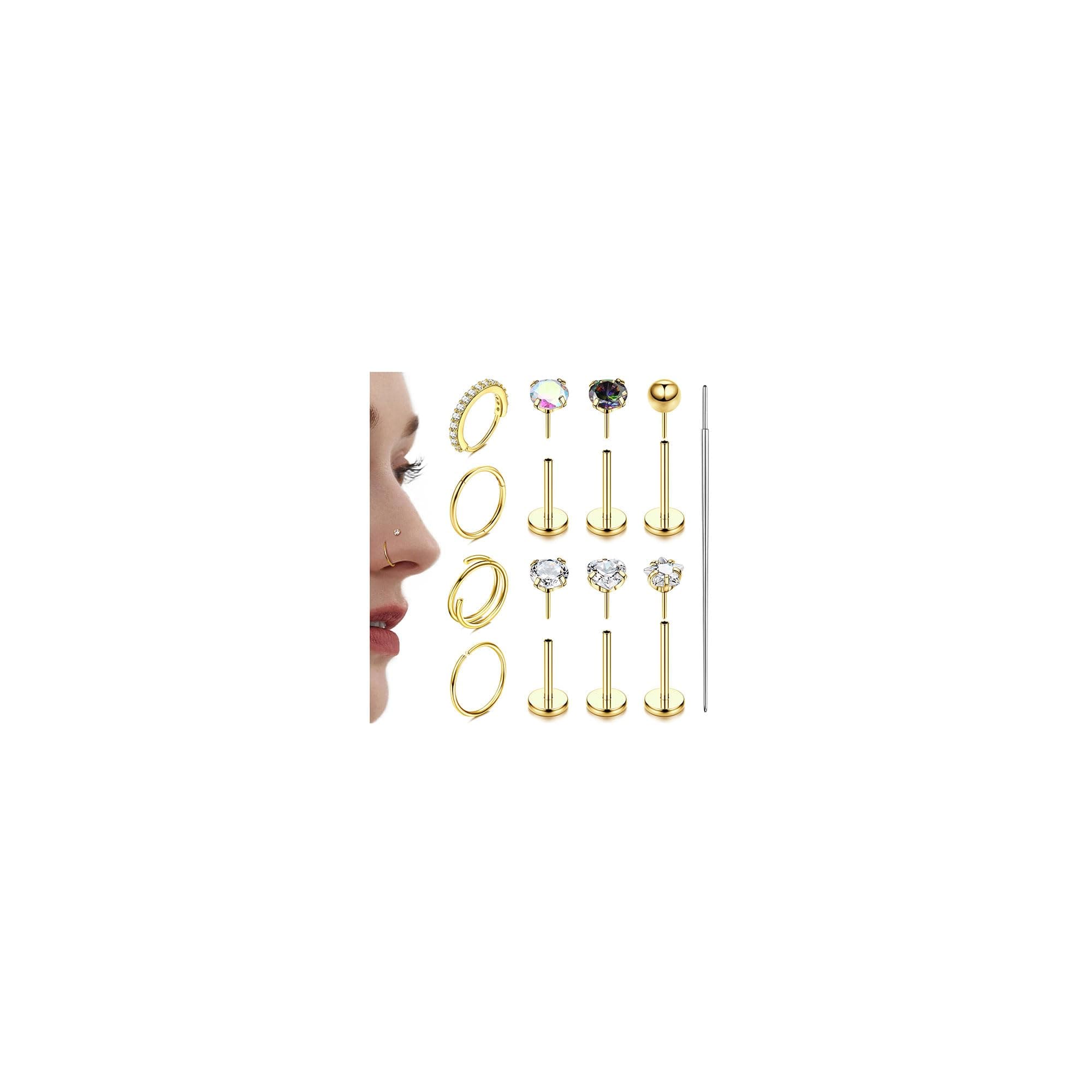 Anneaux de piercing nez en acier chirurgical Medusa Petit anneaux piercing labret oreille conch