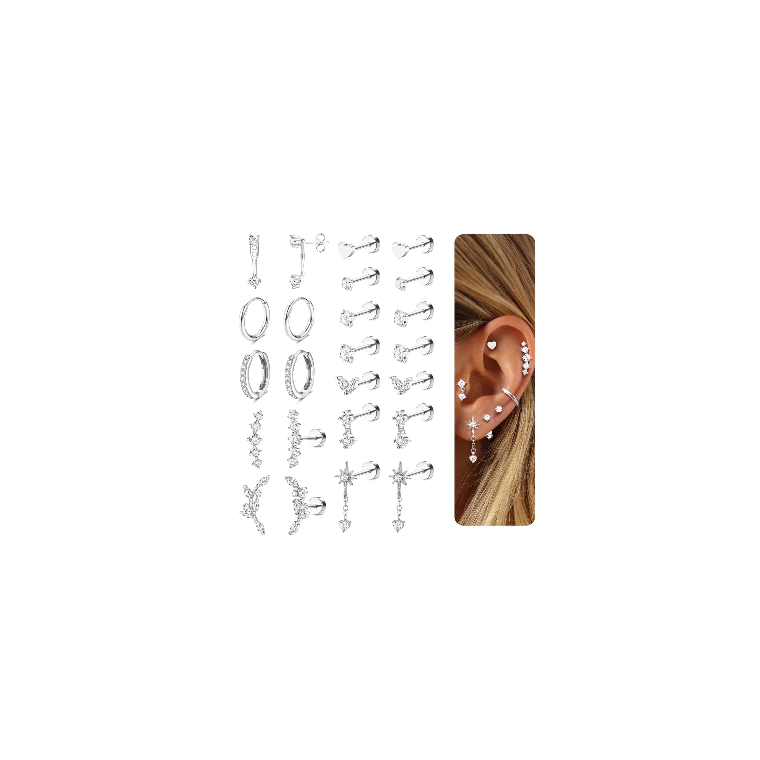 Adramata Boucles d'Oreilles Femme Or Argent Hypoallergéniques Acier Inoxydable Créoles Petites Conch Cartilage Tragus He