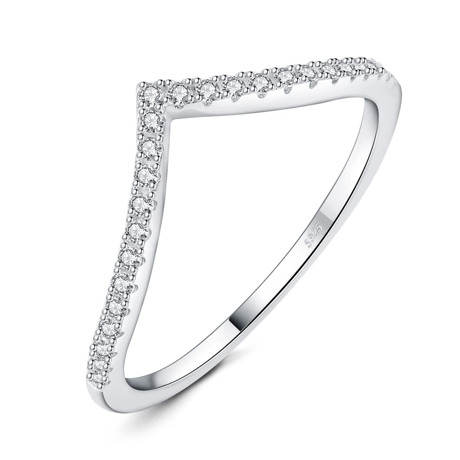 Bague Forme V Love Cubic Zirconia 925 Or Simulé Diamant Fiançailles