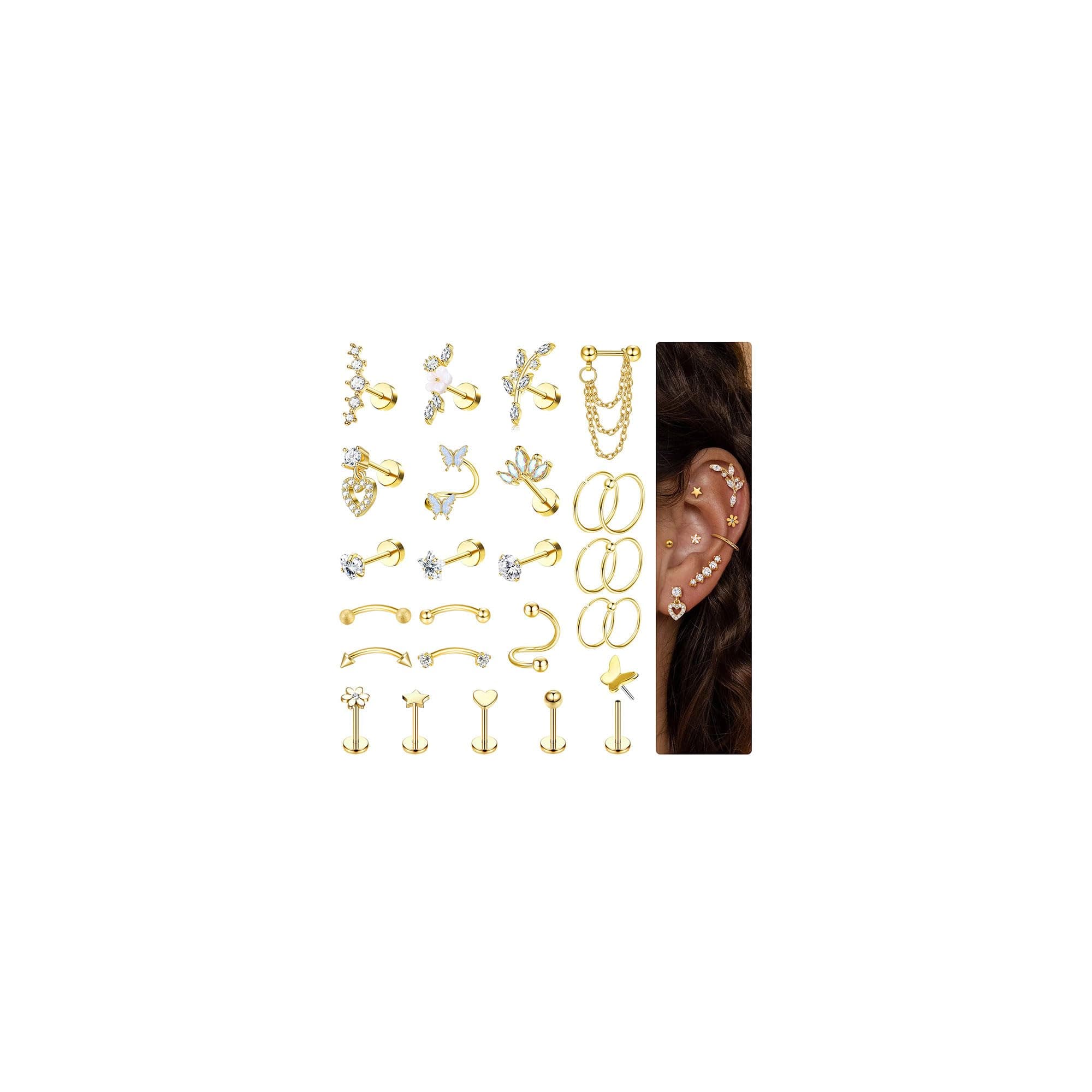 Adramata 16G Piercing Oreille Acier Inoxydable Femme Boucles d'Oreilles | Helix Or Argent Créoles Piercing Cartilage Rec