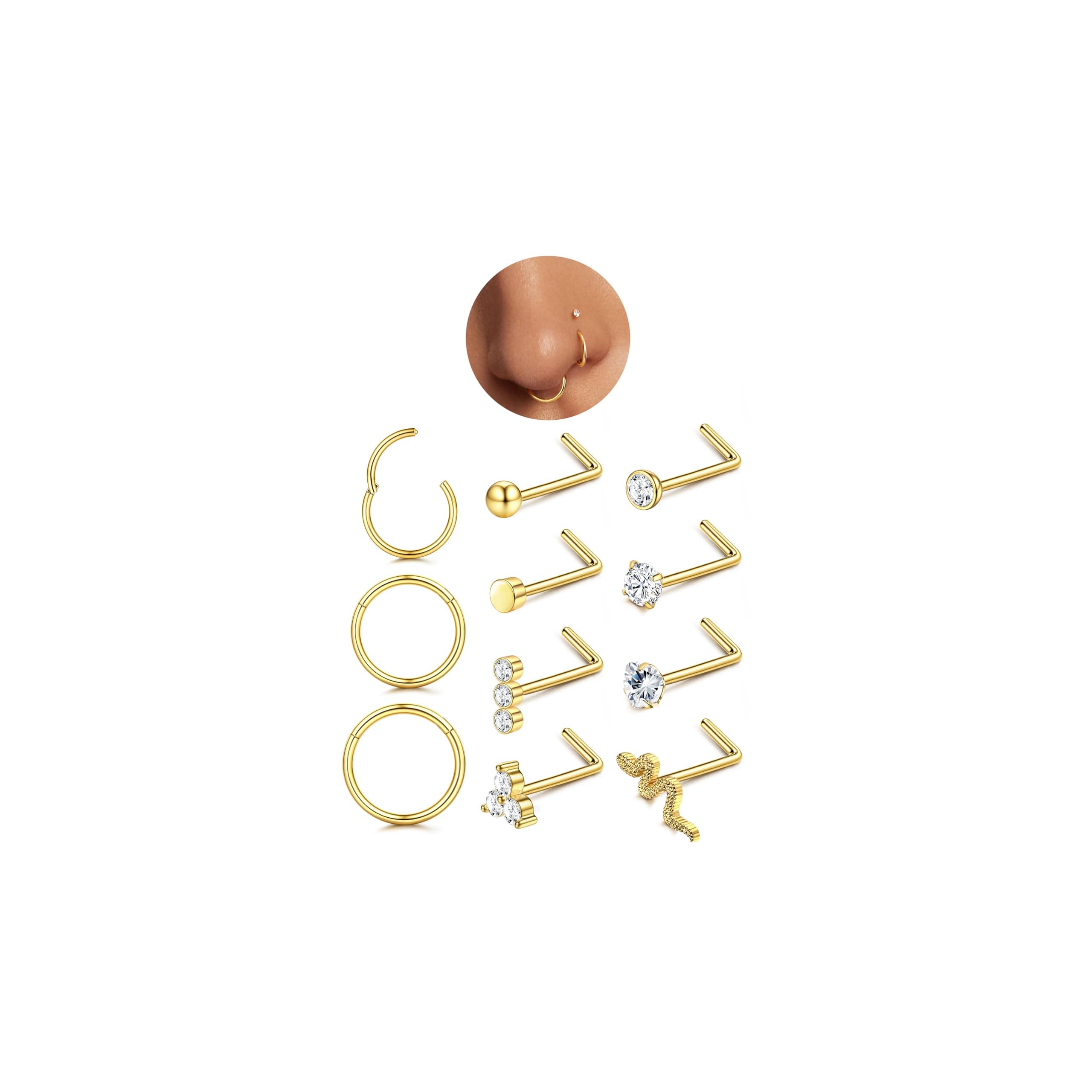 CASSIECA Piercing Nez Acier Chirurgical pour Femme Homme 6/8/10MM Rond CZ Anneau 18/20GSeptum Piercings