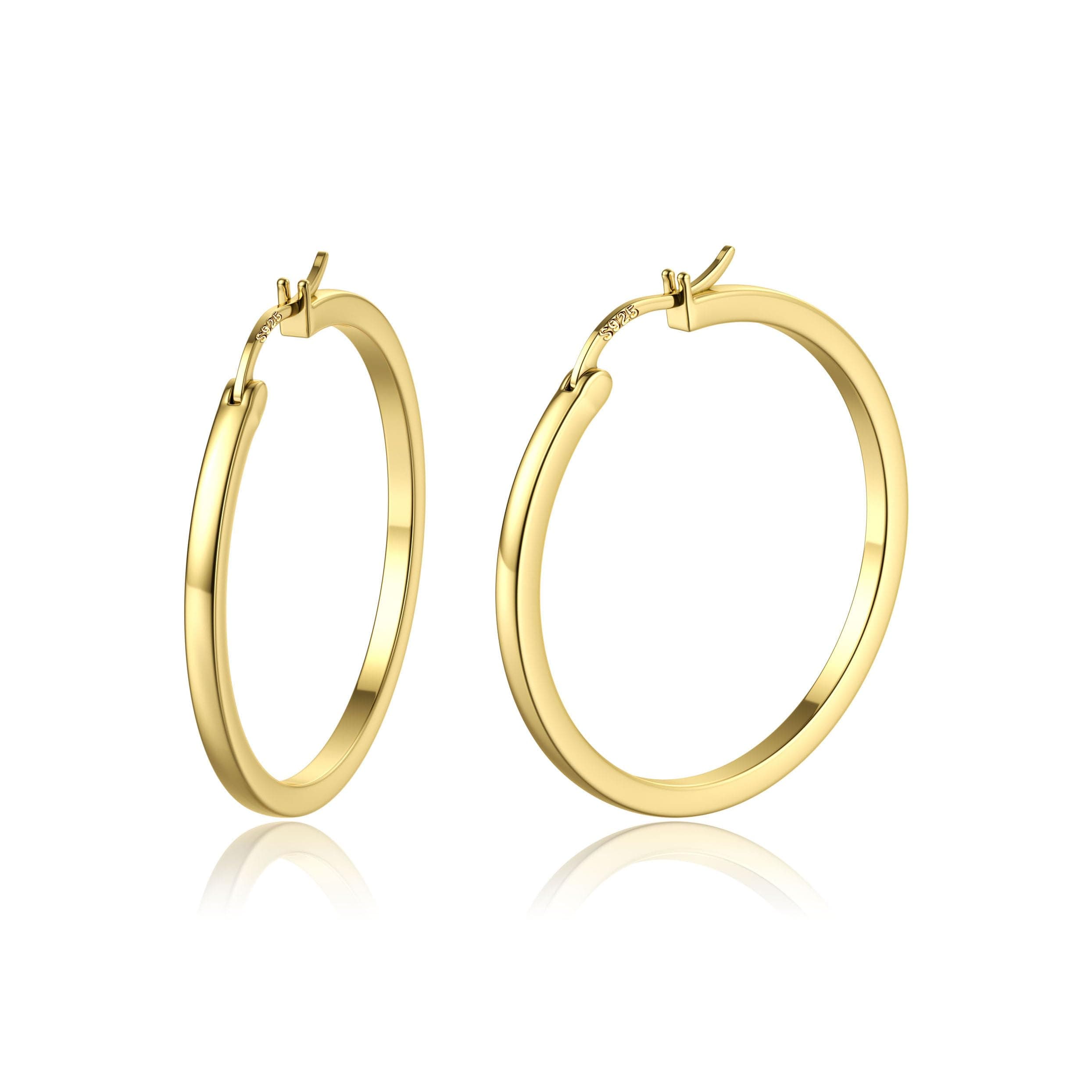 Adramata Boucles d'Oreilles Créoles Argent pour Femme et Homme - Plaquées Or 14 Carats Hypoallergéniques - Poteau Sterli