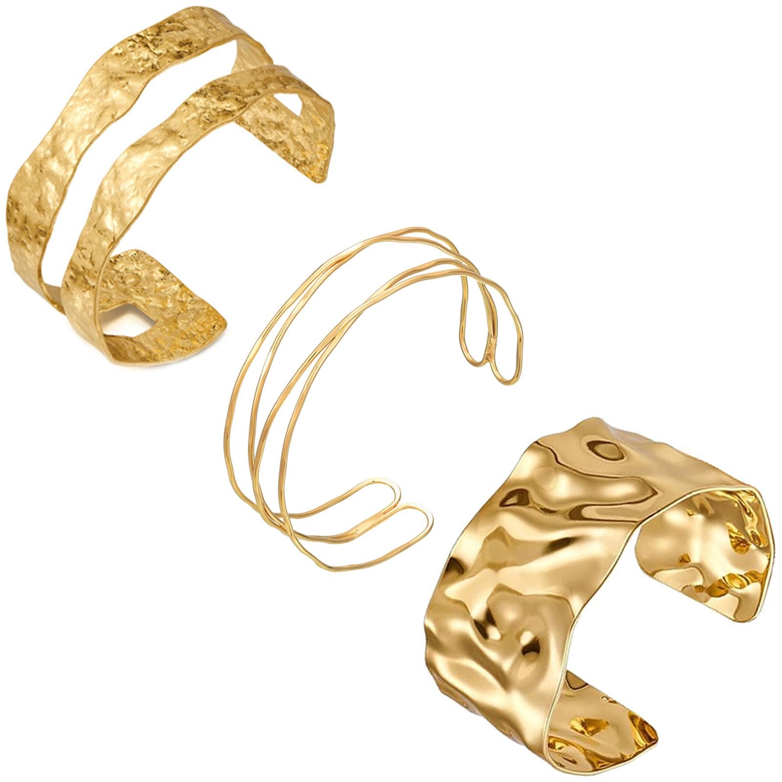 Bracelets dorés tendance pour femme - Ajustables - Vintage - Pas de gemme - Lot de 3 PIECES - Synthèse