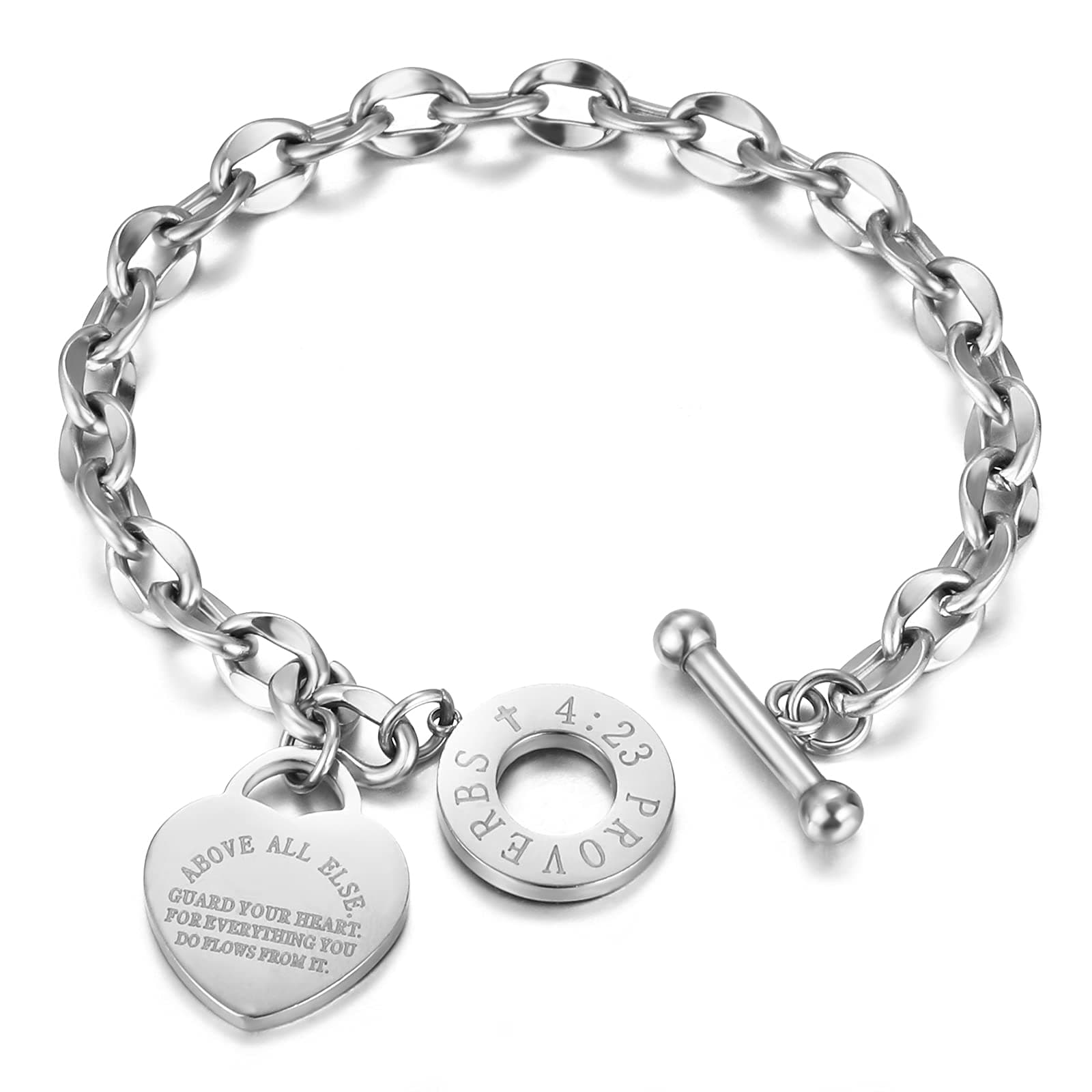Emibele Bracelet en Forme de Cœur Exquis pour Femmes, Bijoux en Acier Inoxydable Filigrané, Chaîne Gravable avec Fermetu