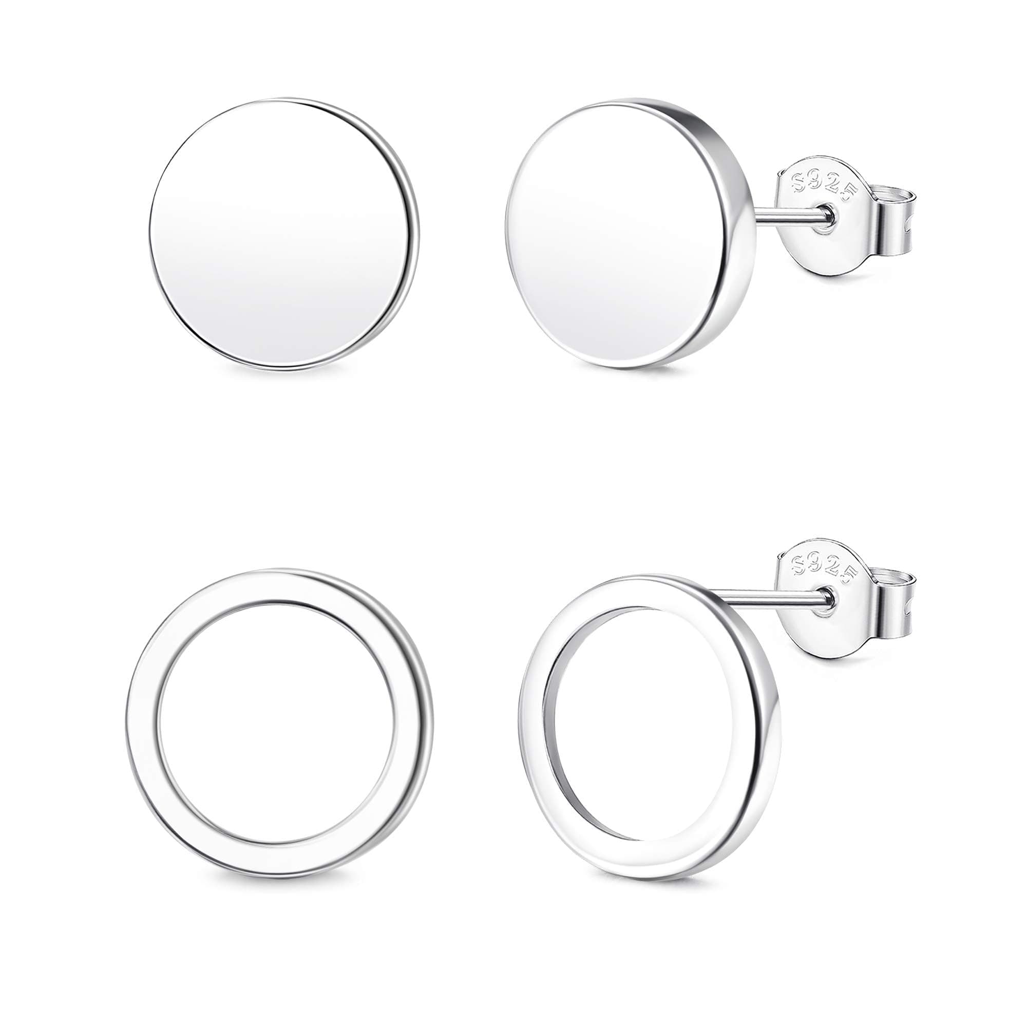 Adramata 925 Rondes En Argent Pour Femmes Boucles d'Oreilles, Boucles d'Oreilles Cercle De 10mm Plates De 8mm Petites Bo