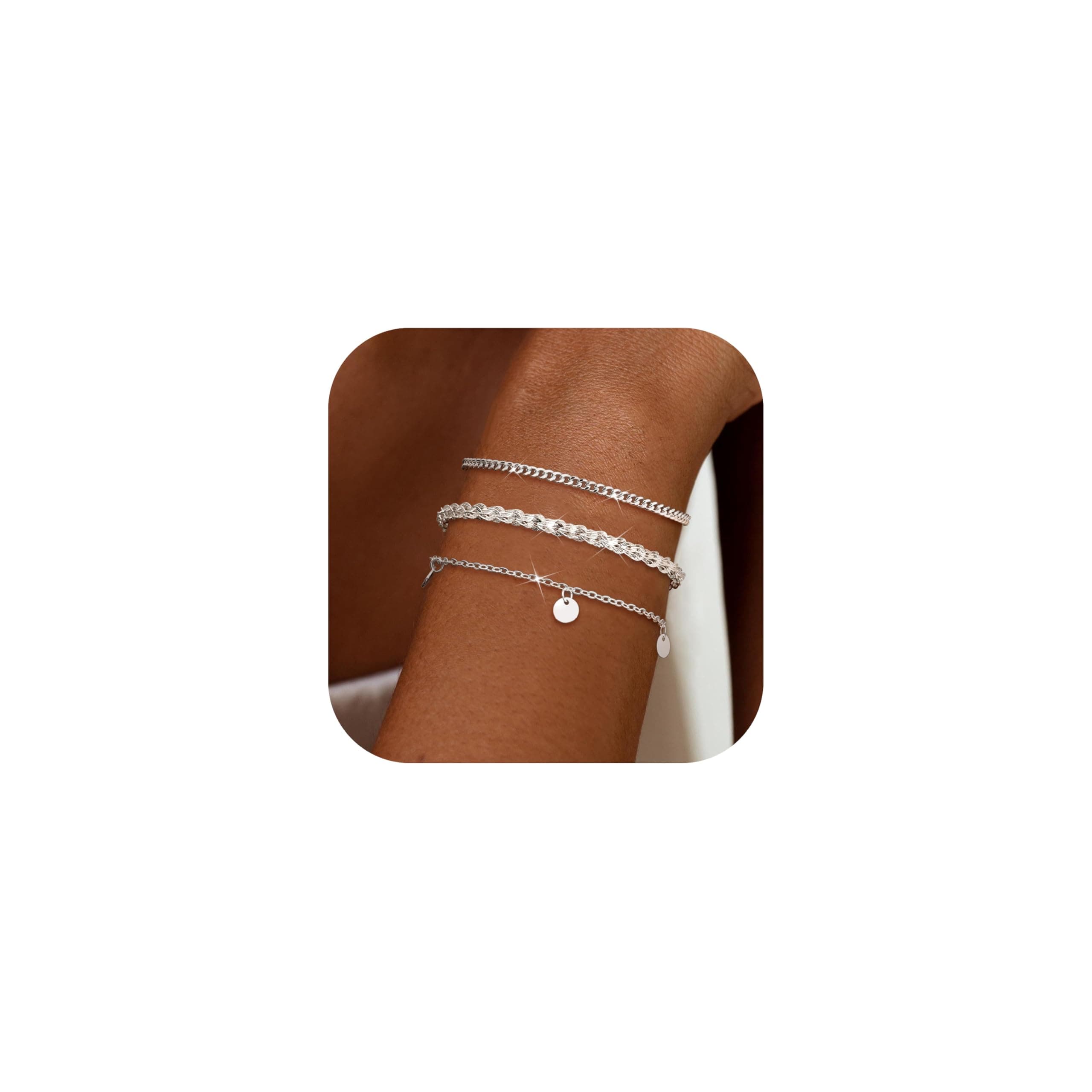Bracelets Femme Argent 925 Empilables Fermoir Réglable Bijoux Élégants avec Boîte Cadeau