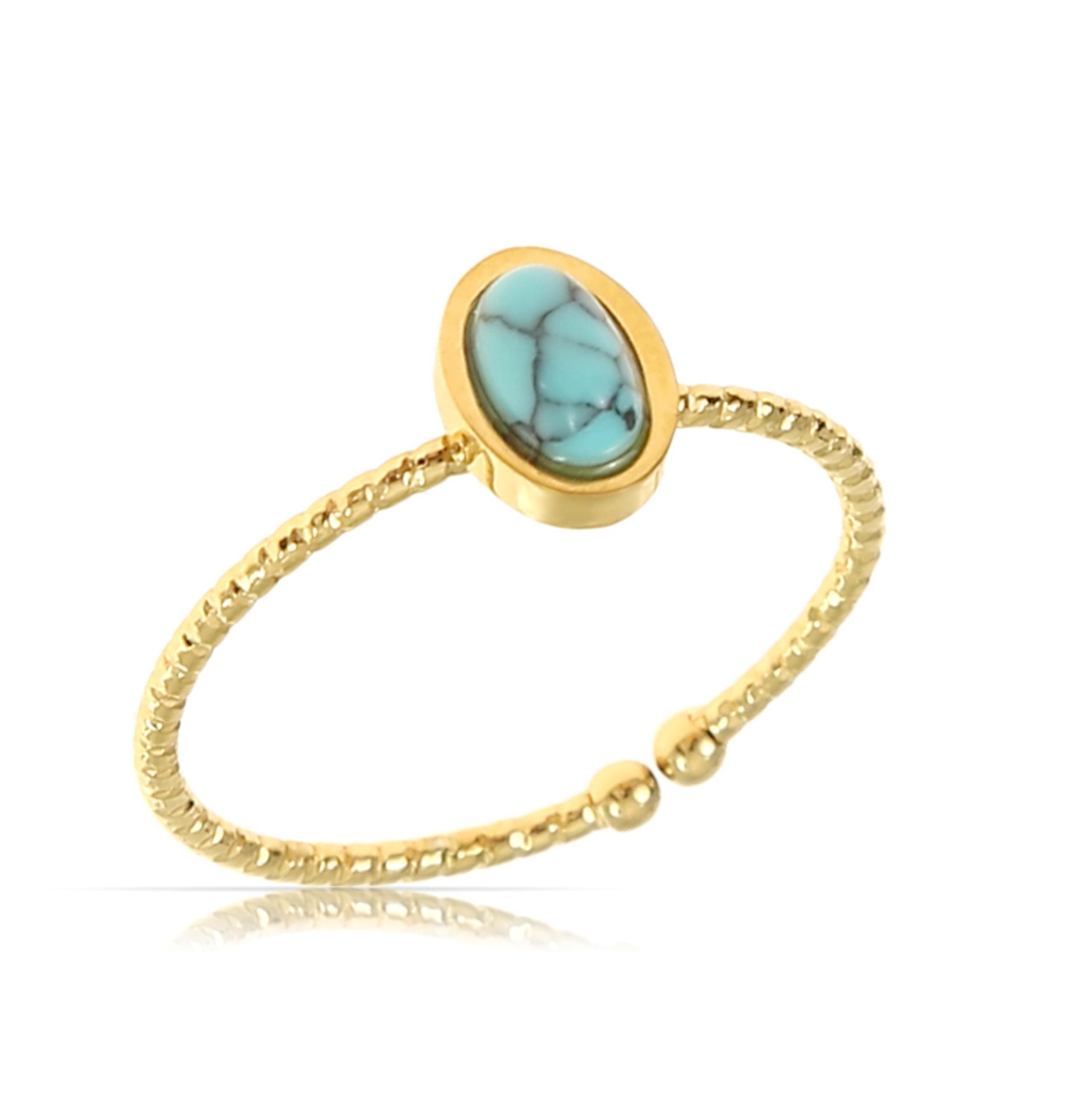 Nami Circulaires Boho en Or Femmes Anneaux Ouverts Réglables Plaqué Or Pierre Précieuse Ovale Turquoise women Boho Jewel