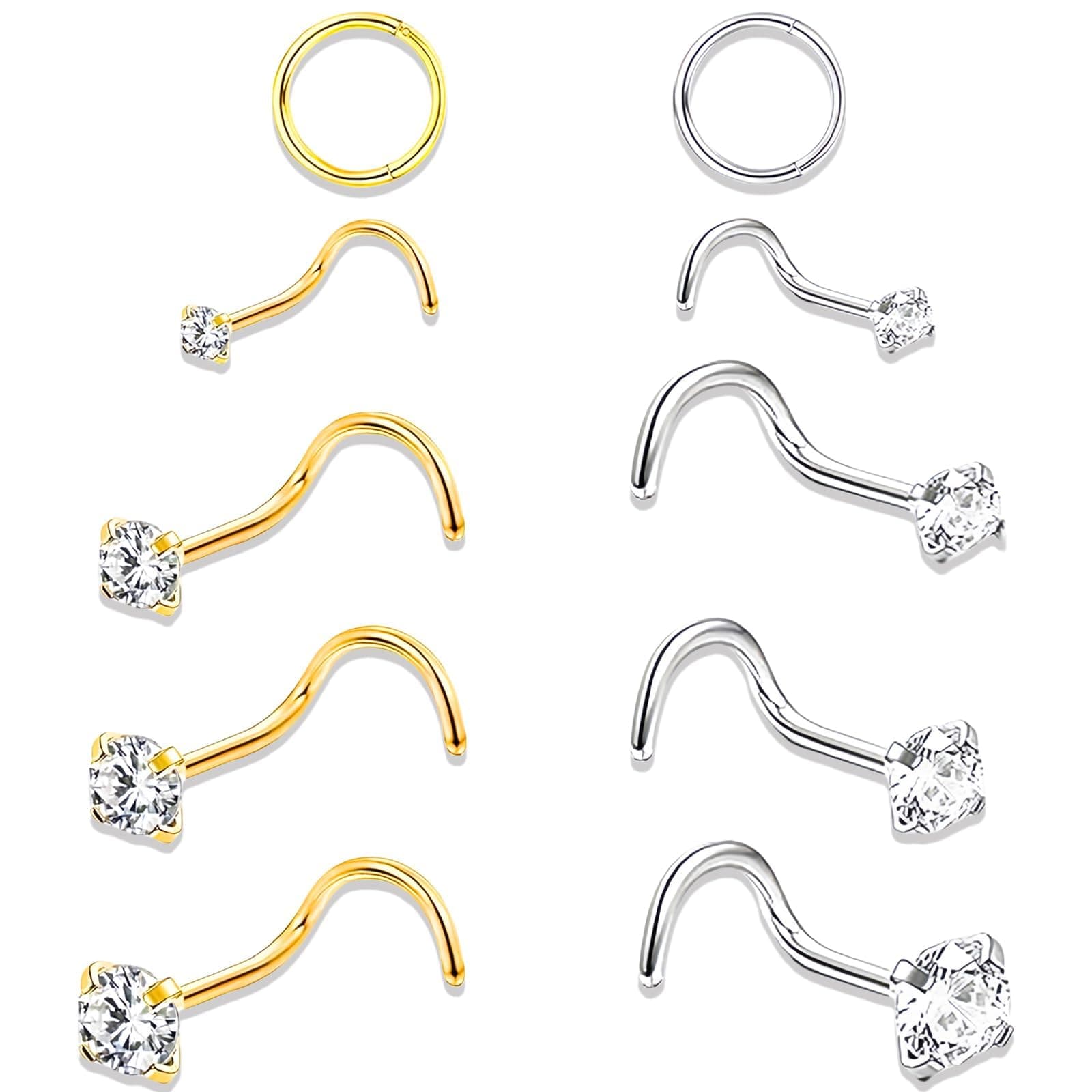 Algogue Lot de 10 piercings de nez dorés - Piercings pour nez - Homme et femme - Mode de vie urbain - Qualité supérieure