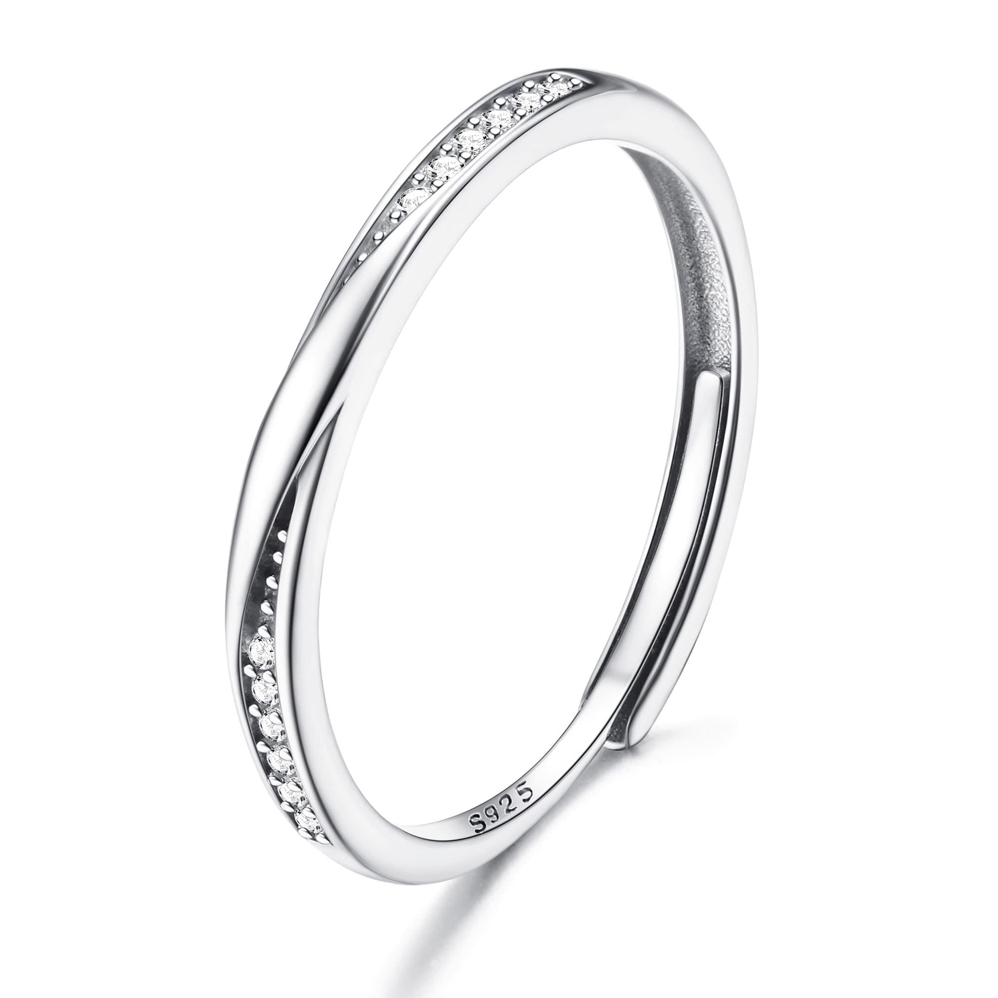 JeweBella Bague en Argent 925 Réglable Femme Zircone Classique Minimaliste Bijou