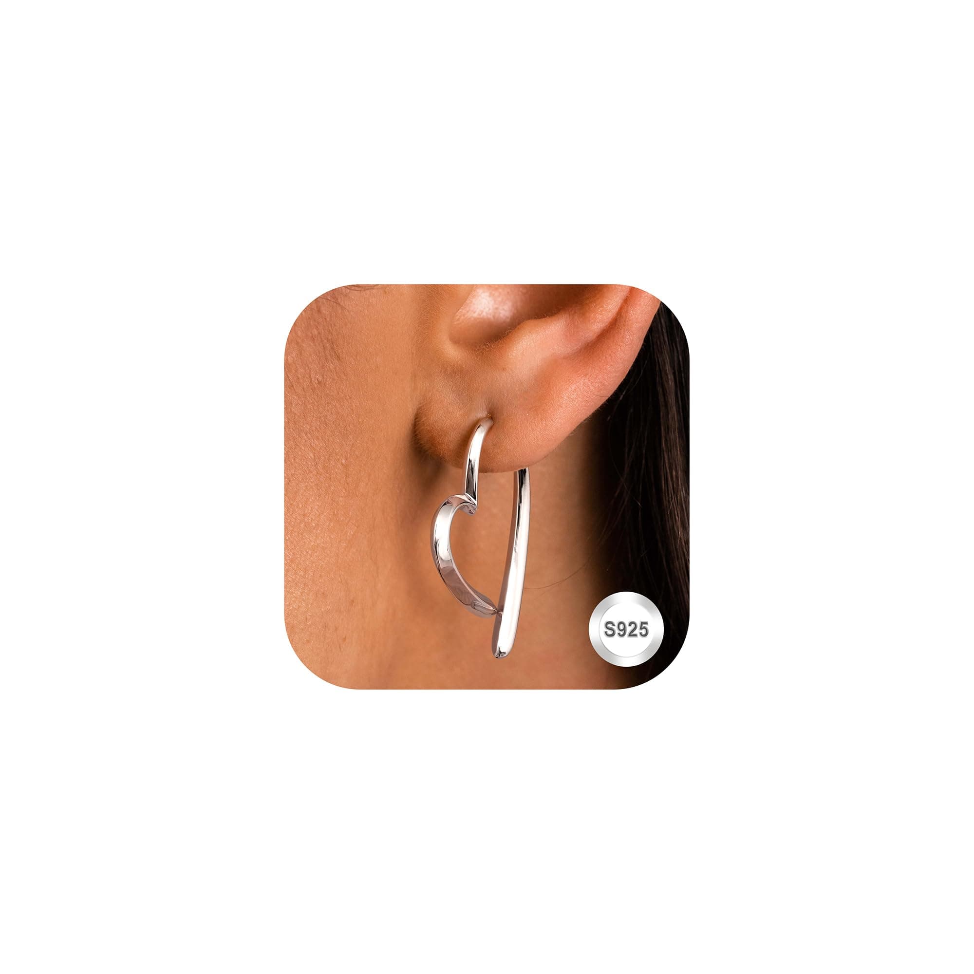 Adramata Boucles d'Oreilles Femme Argent 925 et Or Plaquées 14K Créoles en Forme de Cœur Boucles d'Oreilles Pendantes Fa