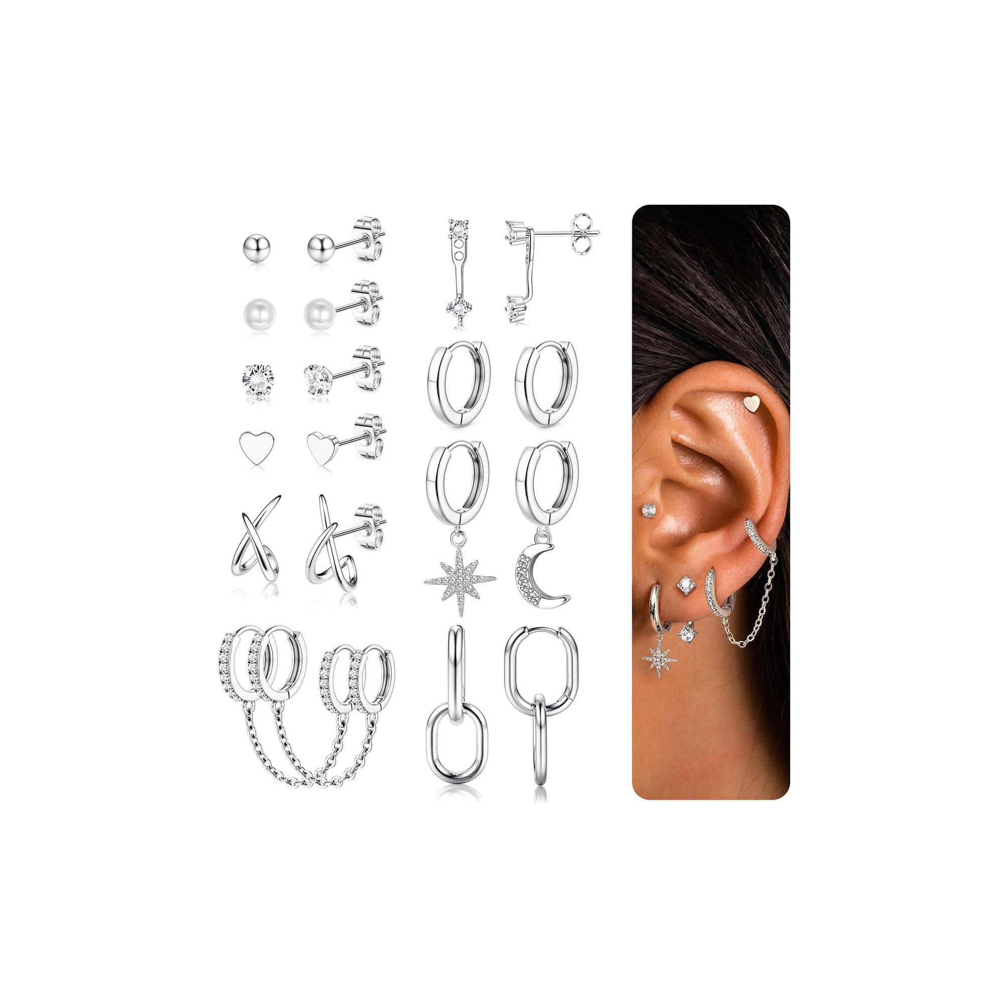 Adramata Boucles d'Oreilles Femme Acier Inoxydable Or Argent Helix Tragus Piercing Soldes
