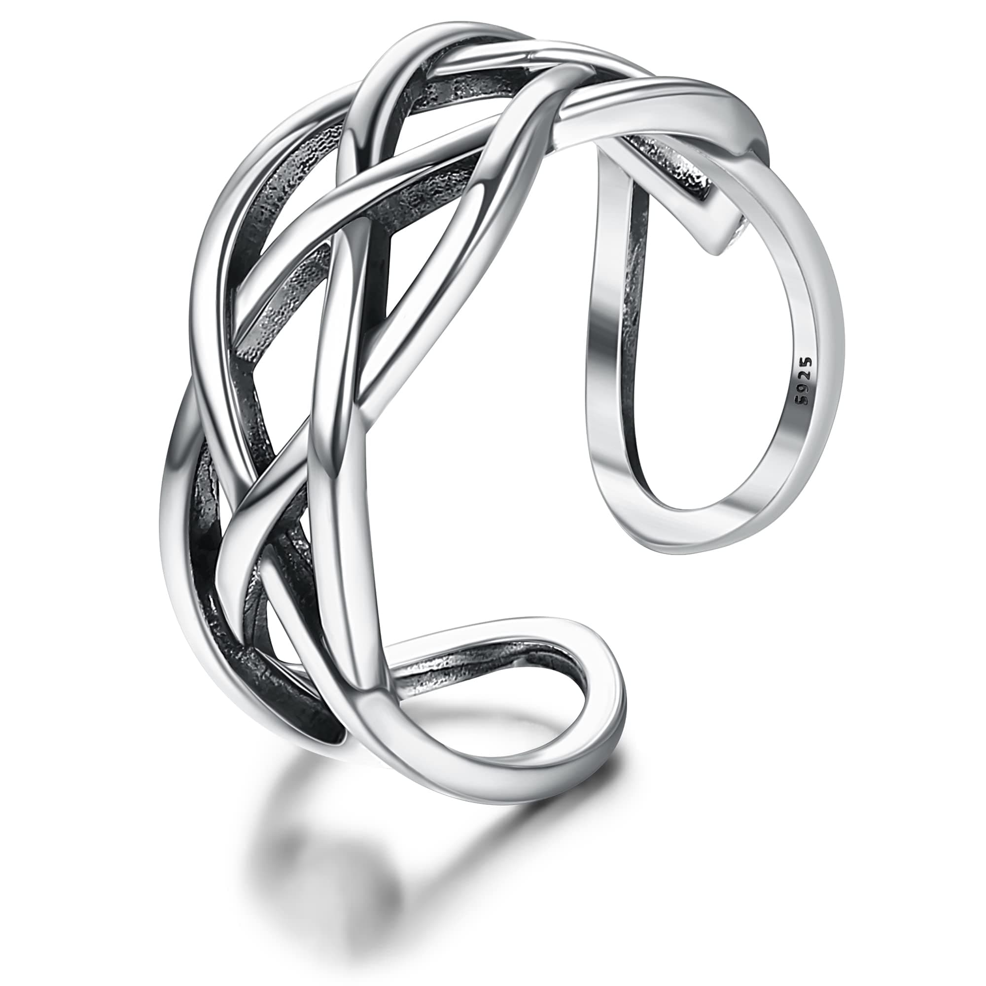 Milacolato Bague Argent 925 Reglable pour Femmes Filles, Vintage Noeud Celtique/Feuille, Noir CZ/Vitré Double Twist Élém
