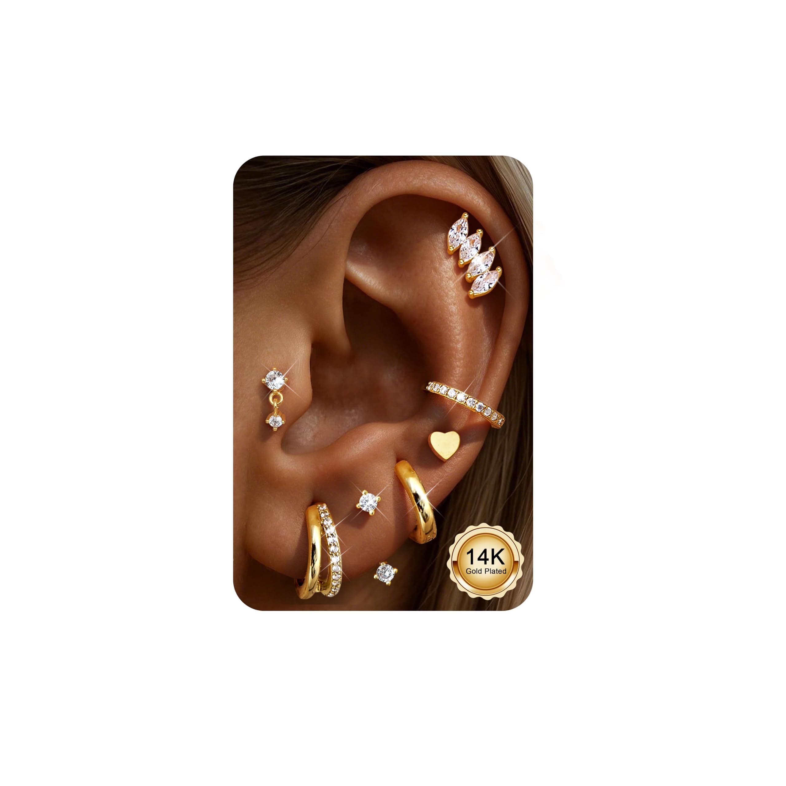 Adramata 7 Paires de Boucles d'Oreilles Or Acier Inoxydable Piercing Tragus Hypoallergénique pour Femme Bijoux Femme Fil